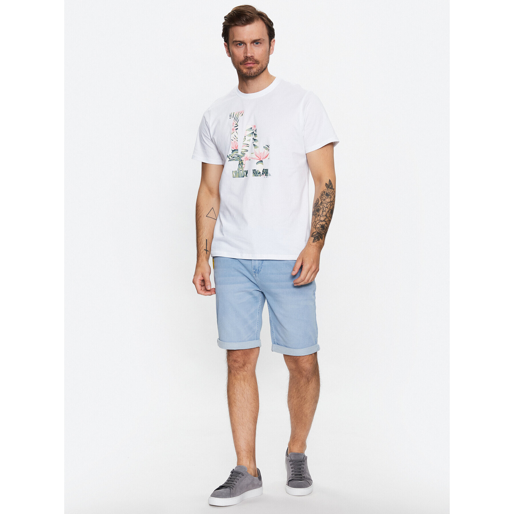 47 Brand Majica Los Angeles Dodgers Coastal Floral '47 Echo Tee Bela Regular Fit - Pepit.si