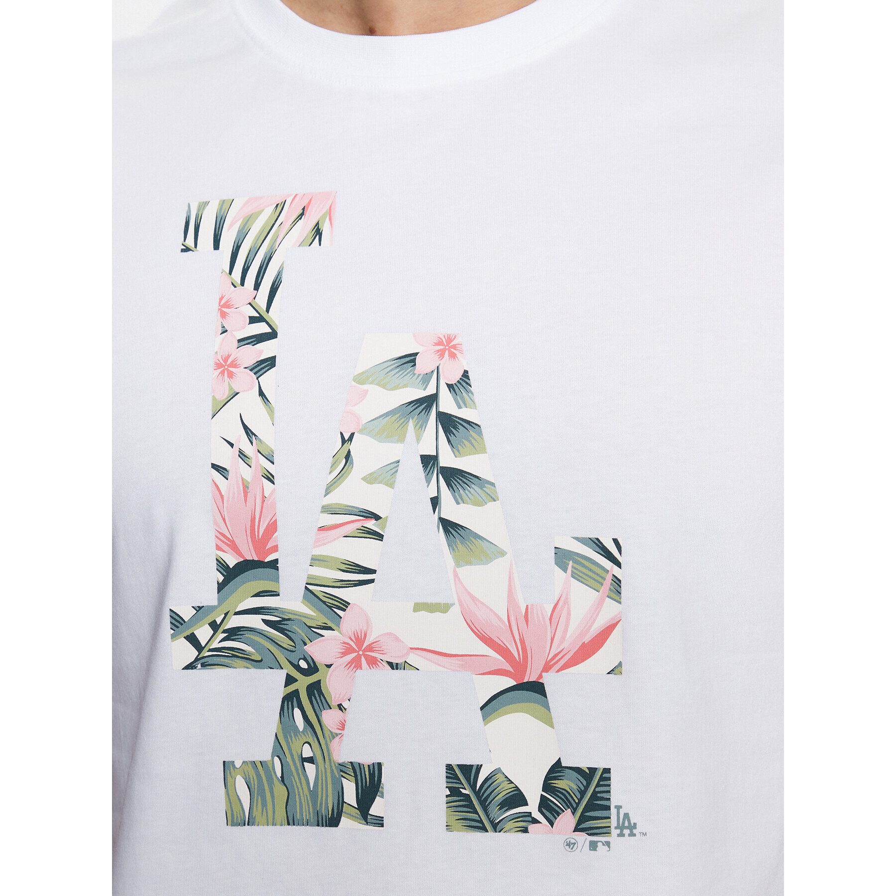 47 Brand Majica Los Angeles Dodgers Coastal Floral '47 Echo Tee Bela Regular Fit - Pepit.si