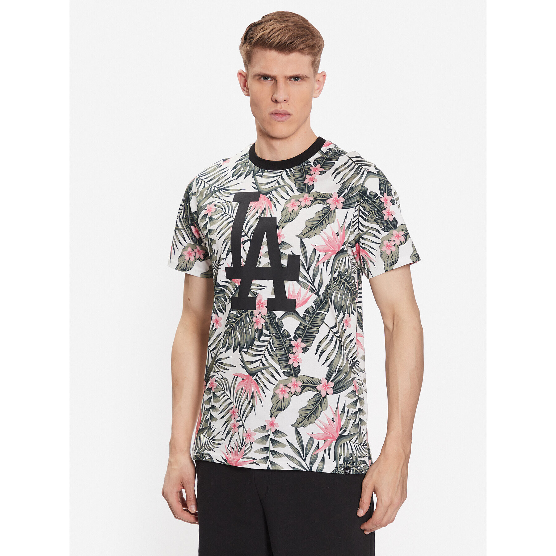 47 Brand Majica Los Angeles Dodgers Coastal Floral Repeat 47 Echo Tee Pisana Regular Fit - Pepit.si