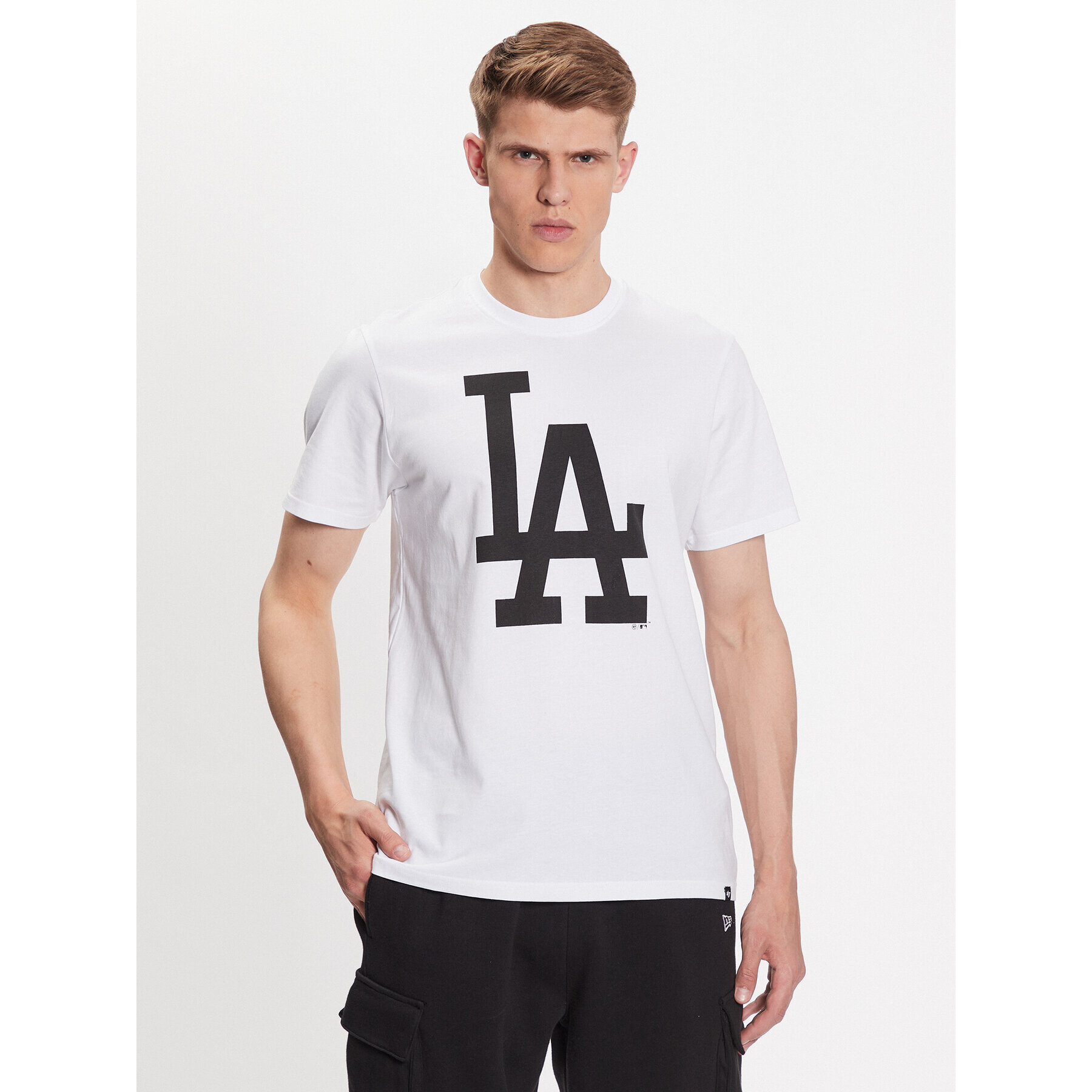 47 Brand Majica Los Angeles Dodgers Imprint 47 Echo Tee Bela Regular Fit - Pepit.si