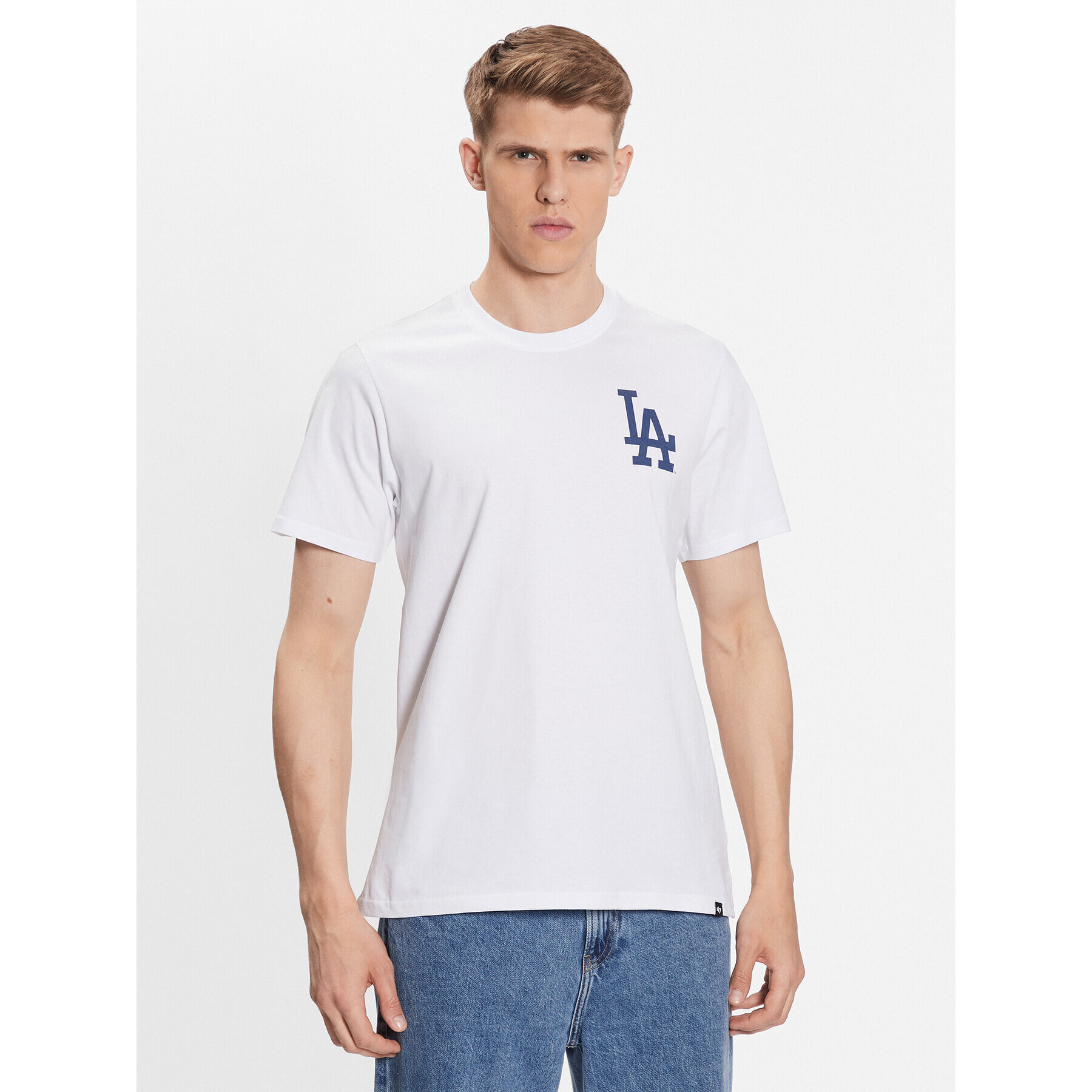 47 Brand Majica Los Angeles Dodgers World Series Backer '47 Echo Tee Bela Regular Fit - Pepit.si