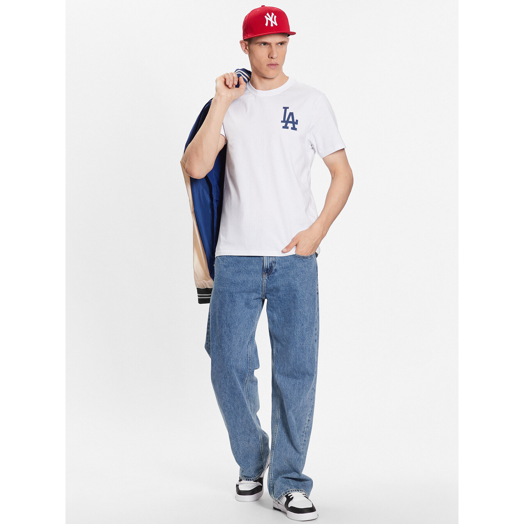 47 Brand Majica Los Angeles Dodgers World Series Backer '47 Echo Tee Bela Regular Fit - Pepit.si