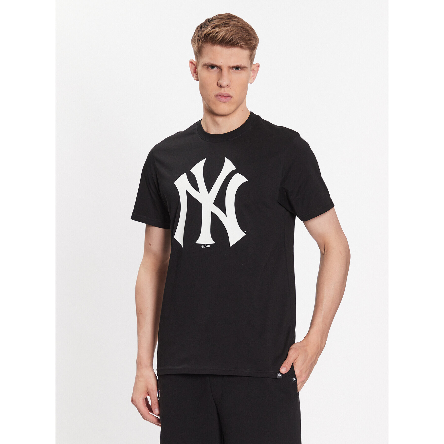 47 Brand Majica MLB New York Yankees Imprint 47 Echo Tee BB017TEMIME544088JK Črna Regular Fit - Pepit.si