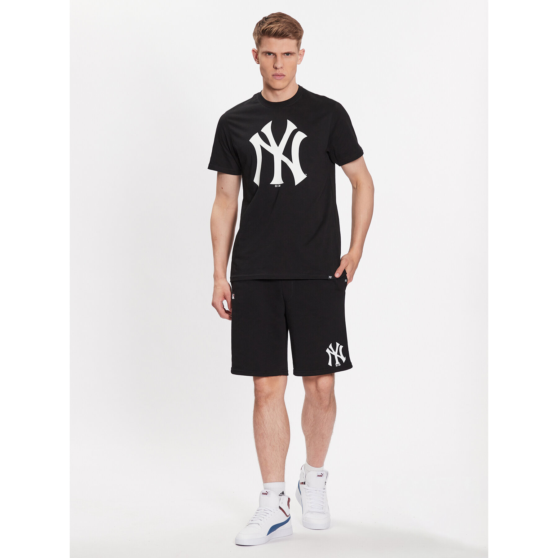 47 Brand Majica MLB New York Yankees Imprint 47 Echo Tee BB017TEMIME544088JK Črna Regular Fit - Pepit.si