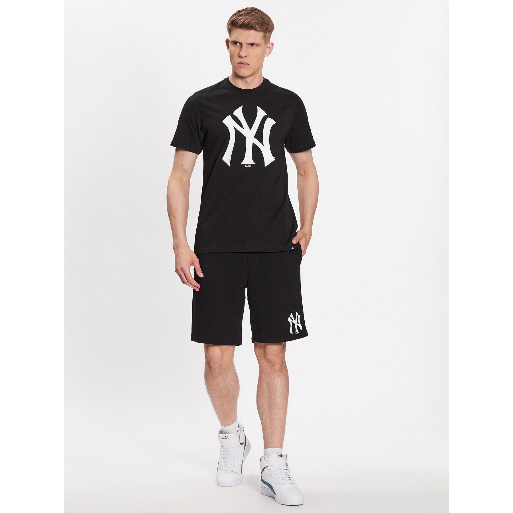 47 Brand Majica MLB New York Yankees Imprint 47 Echo Tee BB017TEMIME544088JK Črna Regular Fit - Pepit.si