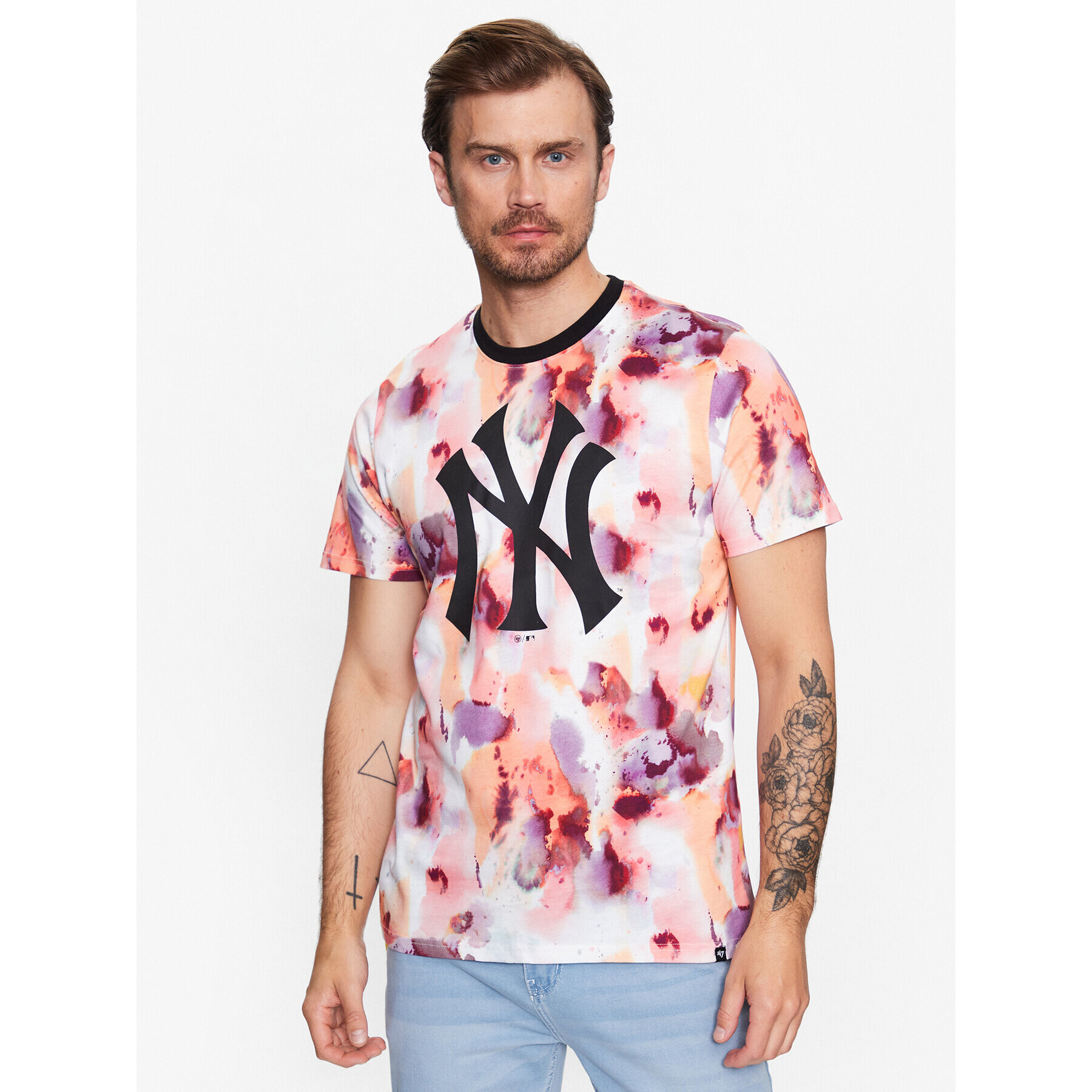 47 Brand Majica New York Yankees Day Glow Repeat 47 Echo Tee Pisana Regular Fit - Pepit.si