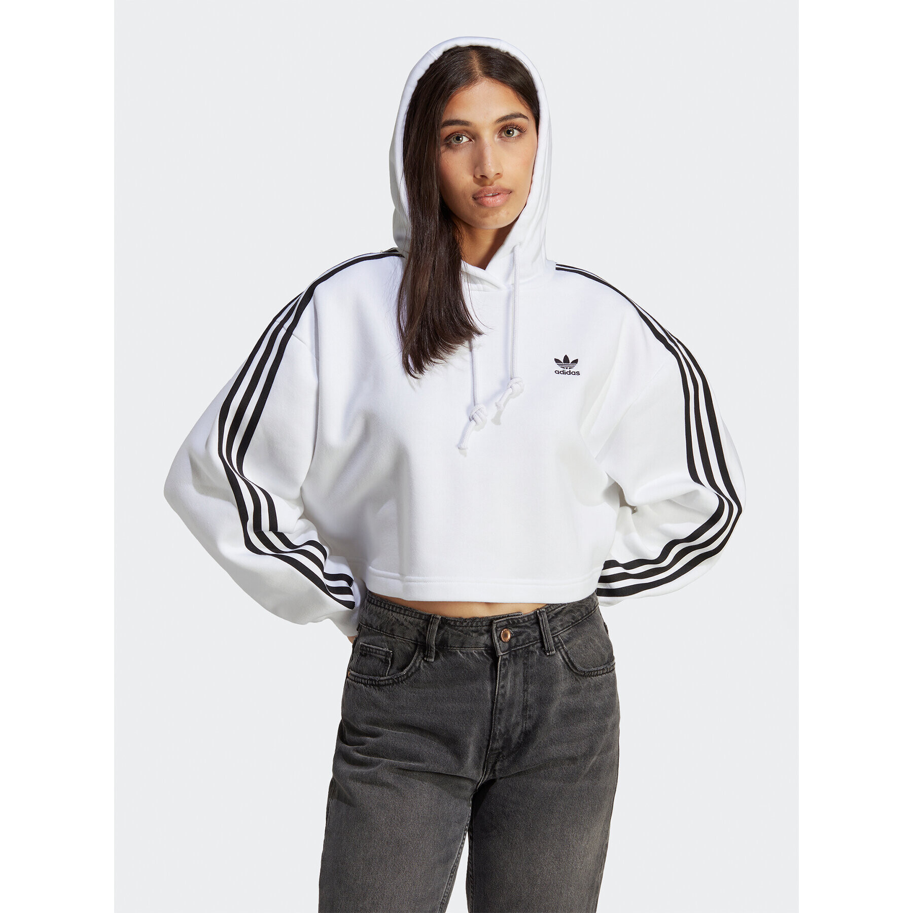 adidas Jopa Adicolor Classics Crop Hoodie IB7387 Bela Loose Fit - Pepit.si