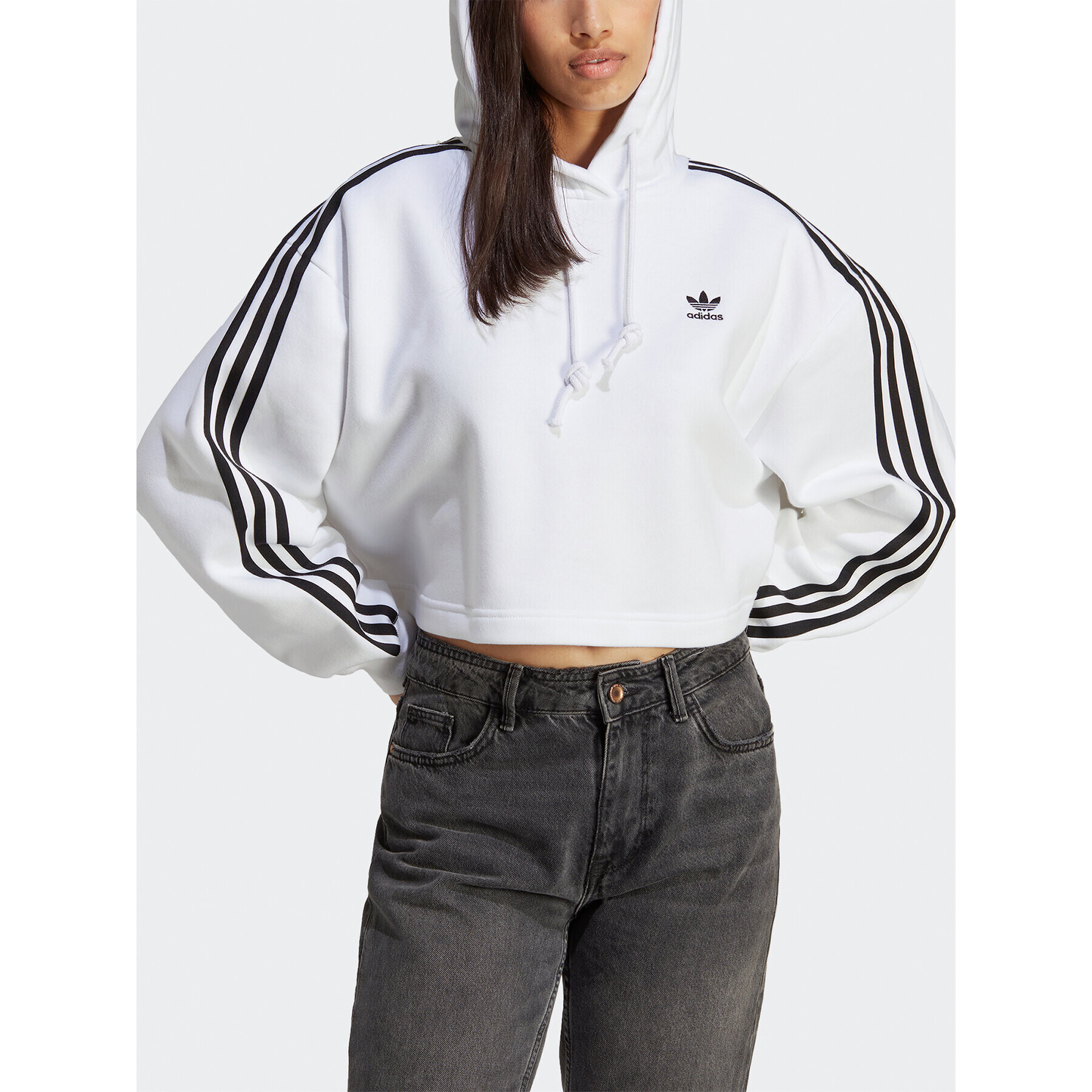 adidas Jopa Adicolor Classics Crop Hoodie IB7387 Bela Loose Fit - Pepit.si