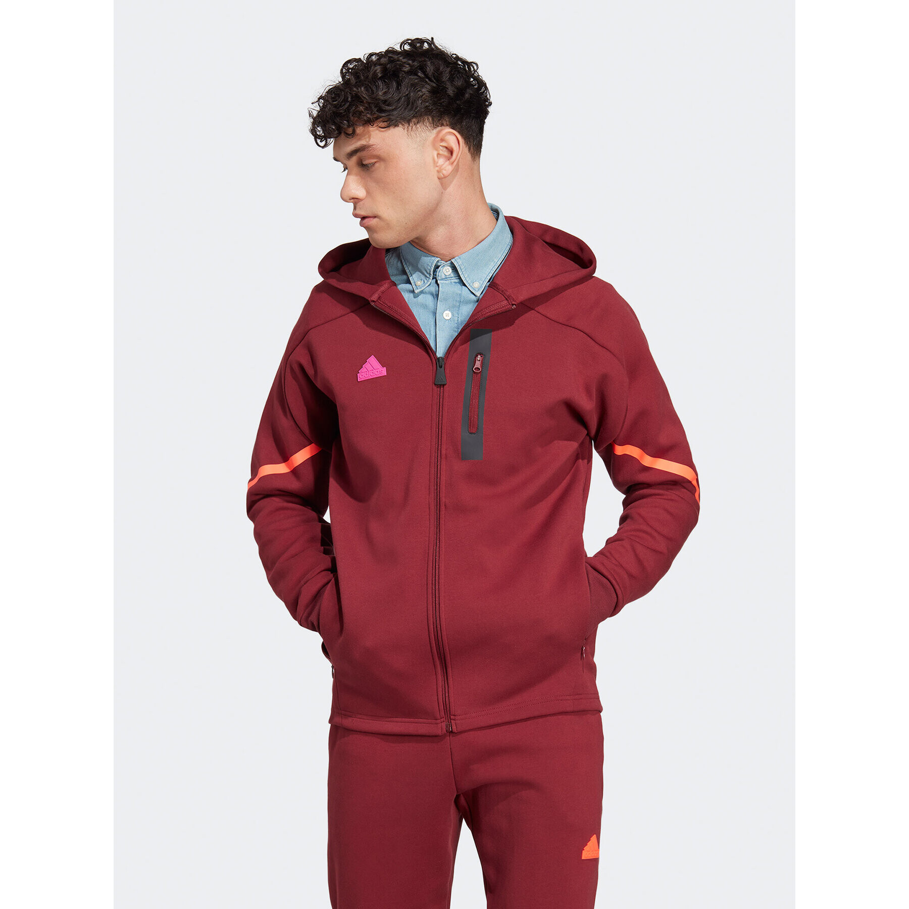 adidas Jopa Designed for Gameday Full-Zip Hoodie IC8048 Rdeča Slim Fit - Pepit.si