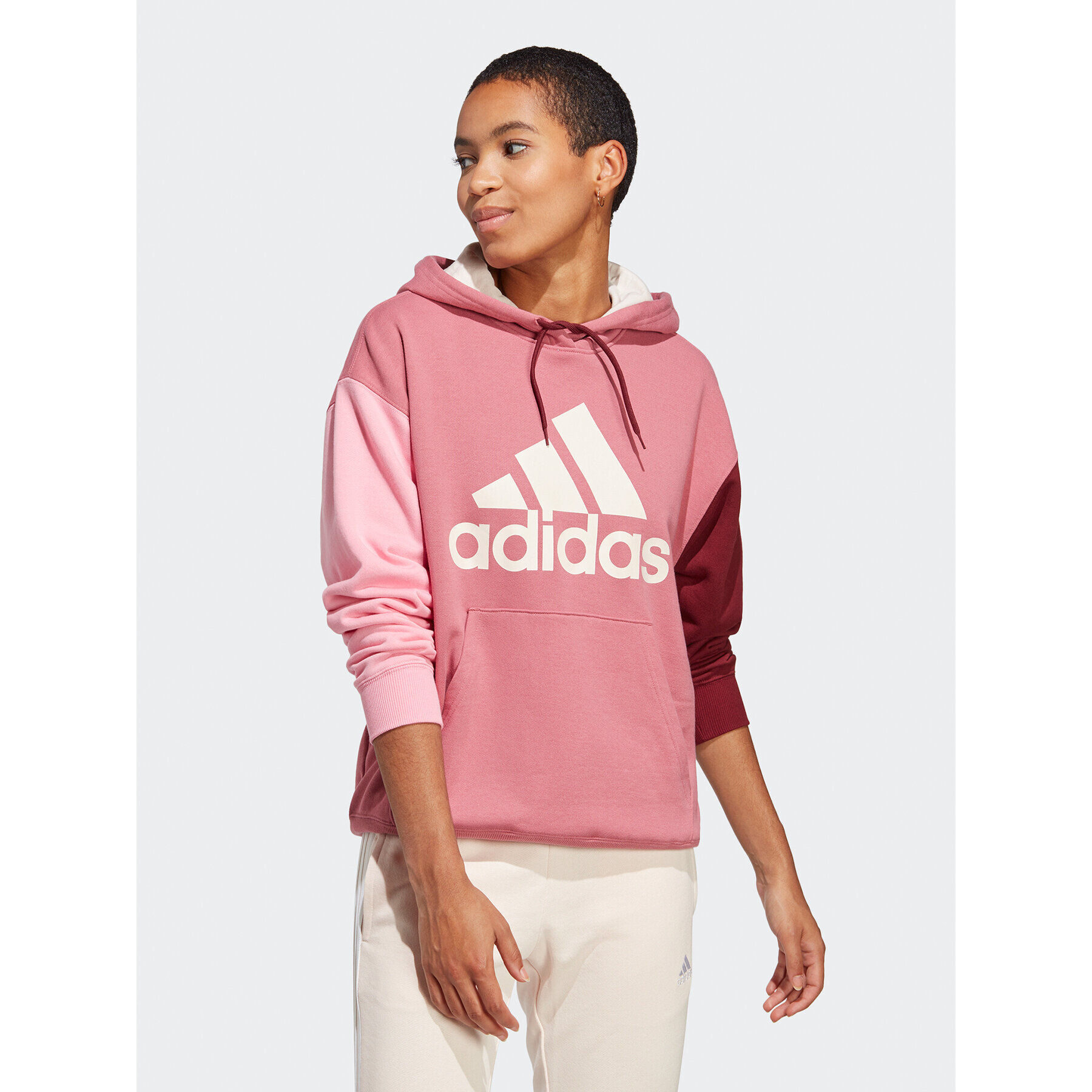 adidas Jopa Essentials Big Logo Oversized French Terry Hoodie IC9869 Roza Loose Fit - Pepit.si