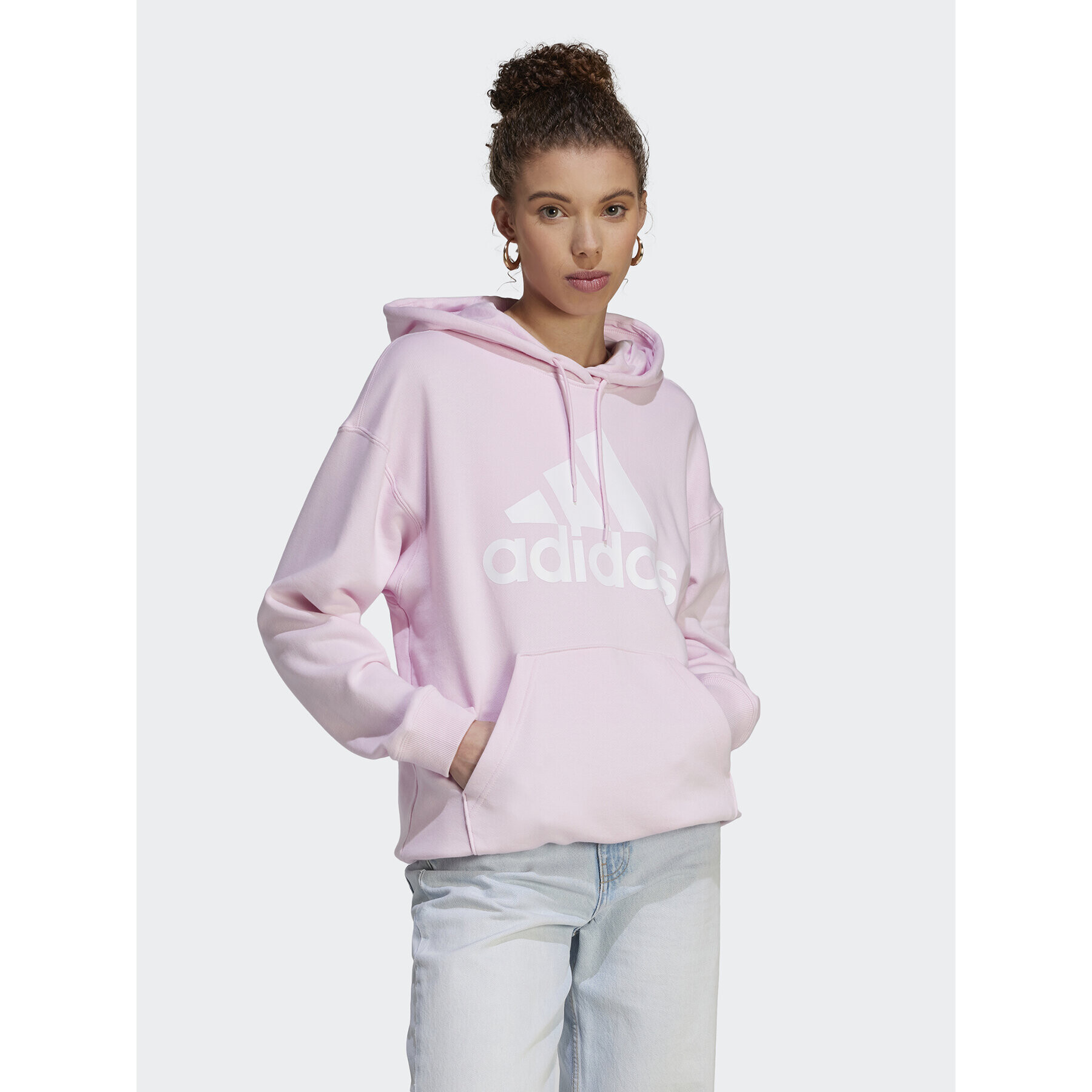 adidas Jopa Essentials Big Logo Oversized French Terry Hoodie IL3319 Roza Loose Fit - Pepit.si