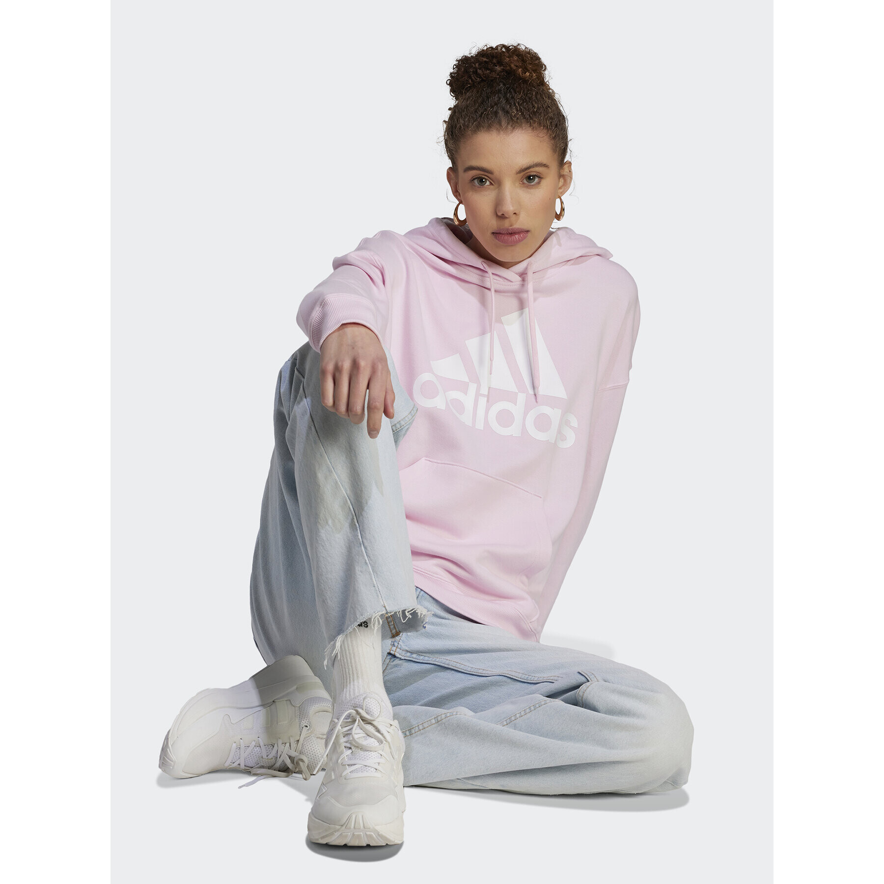 adidas Jopa Essentials Big Logo Oversized French Terry Hoodie IL3319 Roza Loose Fit - Pepit.si