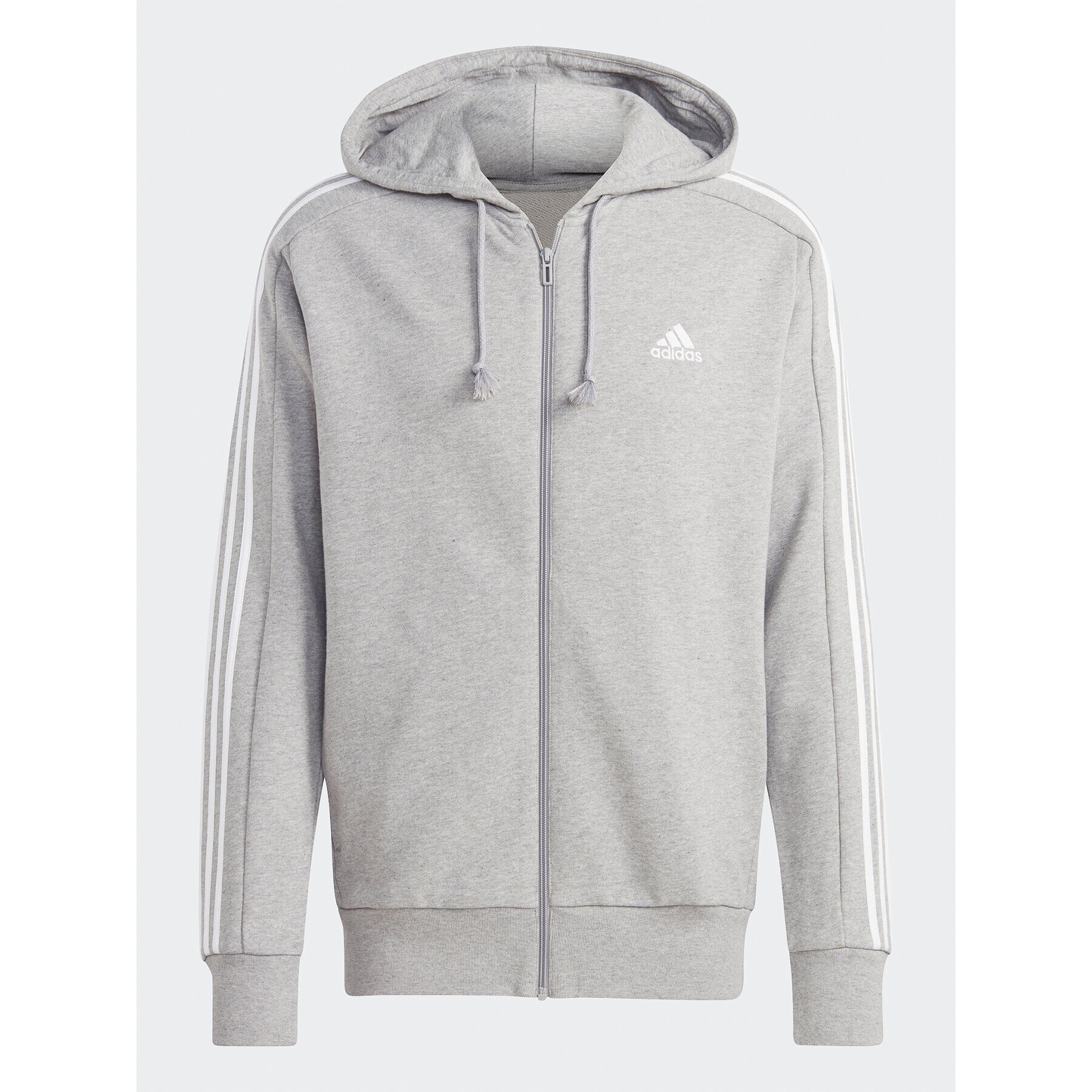 adidas Jopa Essentials French Terry 3-Stripes Full-Zip Hoodie IC9833 Siva Regular Fit - Pepit.si