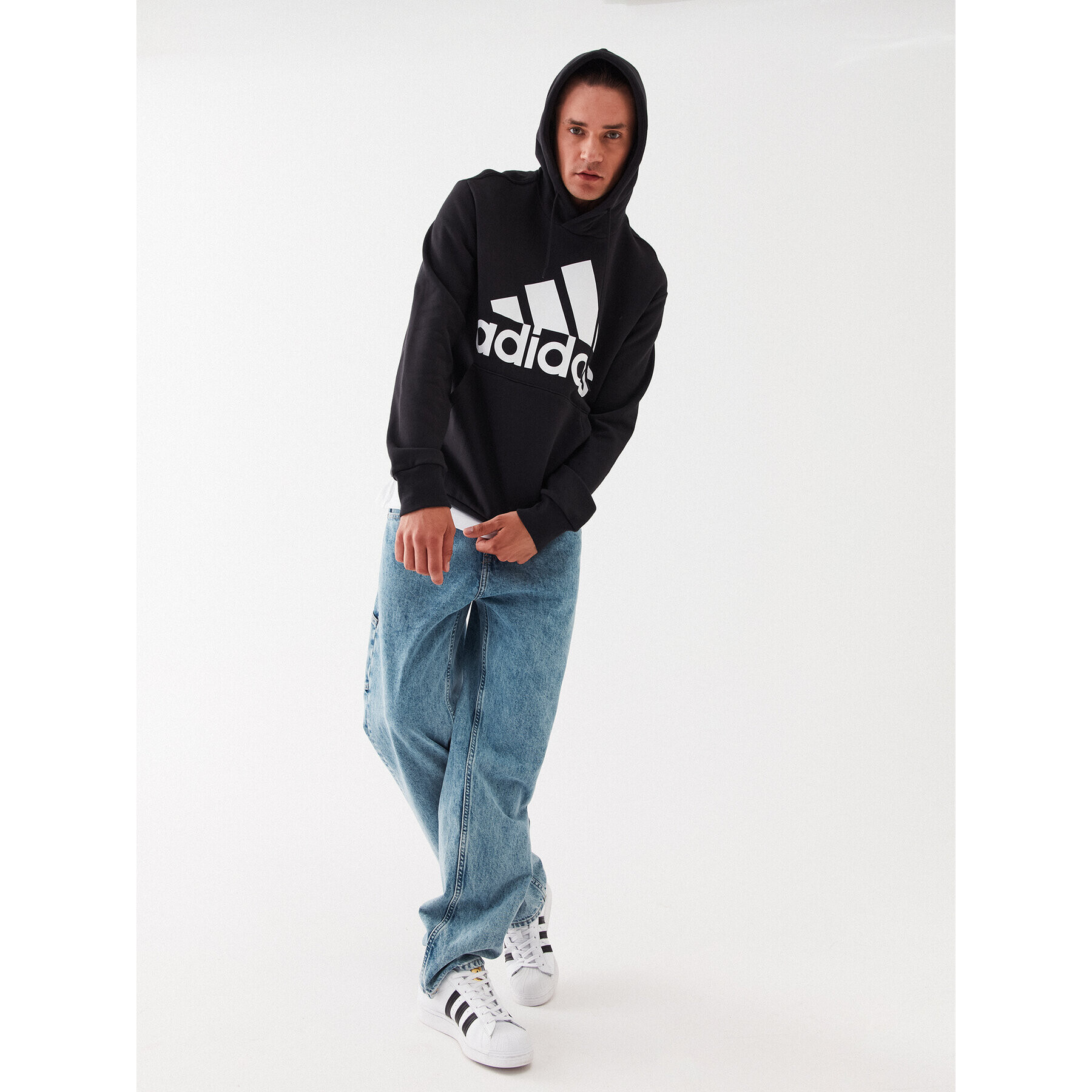 adidas Jopa Essentials French Terry Big Logo Hoodie IC9363 Črna Regular Fit - Pepit.si