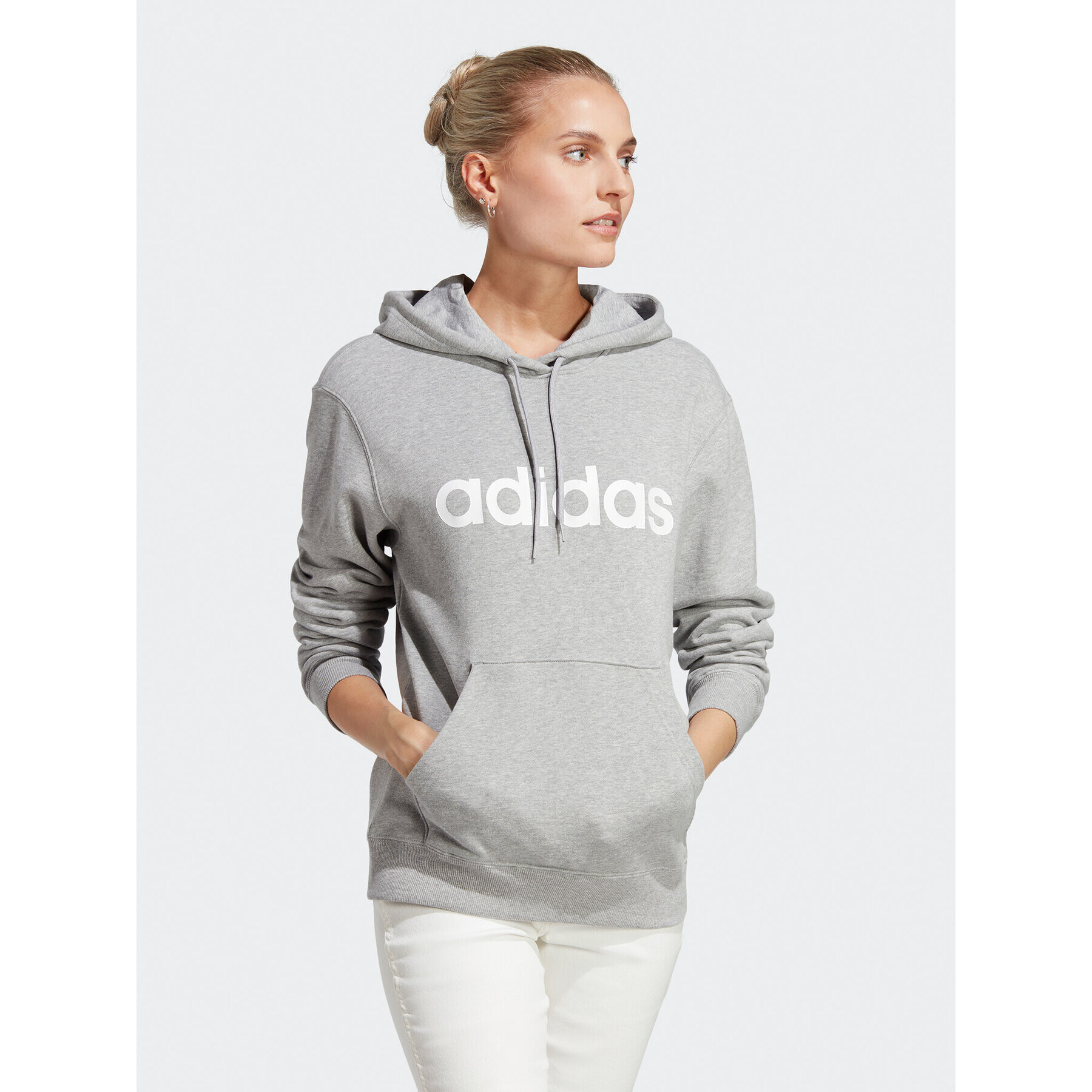 adidas Jopa Essentials Linear Hoodie IC6884 Siva Regular Fit - Pepit.si