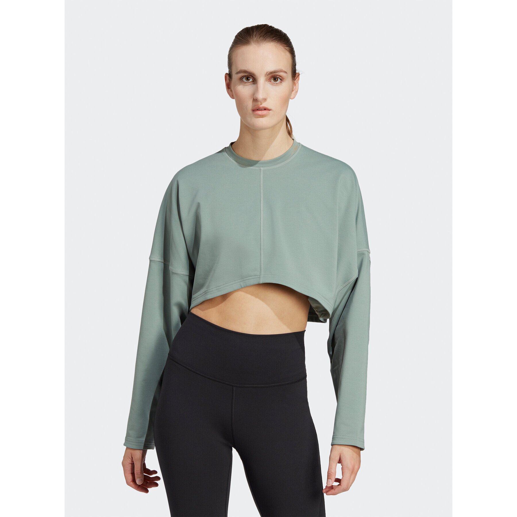 adidas Jopa Yoga Studio Crop Sweatshirt HR5086 Zelena Loose Fit - Pepit.si