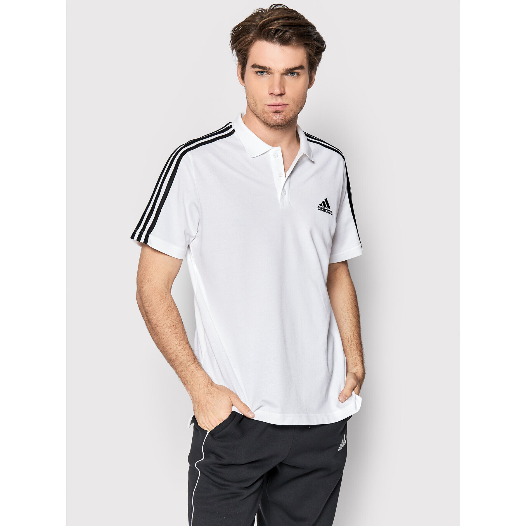 adidas Polo majica Aeroready Essentials Pique Embroidered Small Logo 3-Stripes GK9138 Bela Regular Fit - Pepit.si