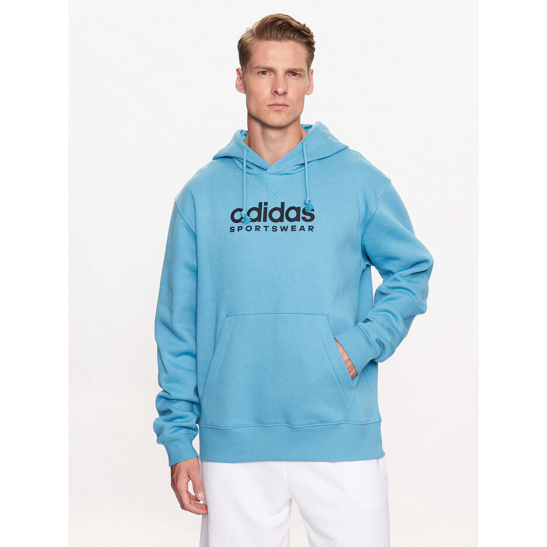 adidas Jopa All SZN Fleece Graphic Hoodie IC9778 Modra Loose Fit - Pepit.si