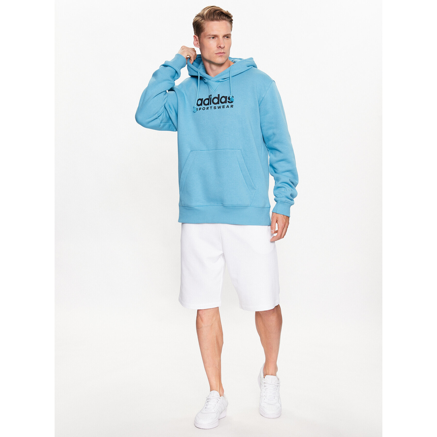 adidas Jopa All SZN Fleece Graphic Hoodie IC9778 Modra Loose Fit - Pepit.si