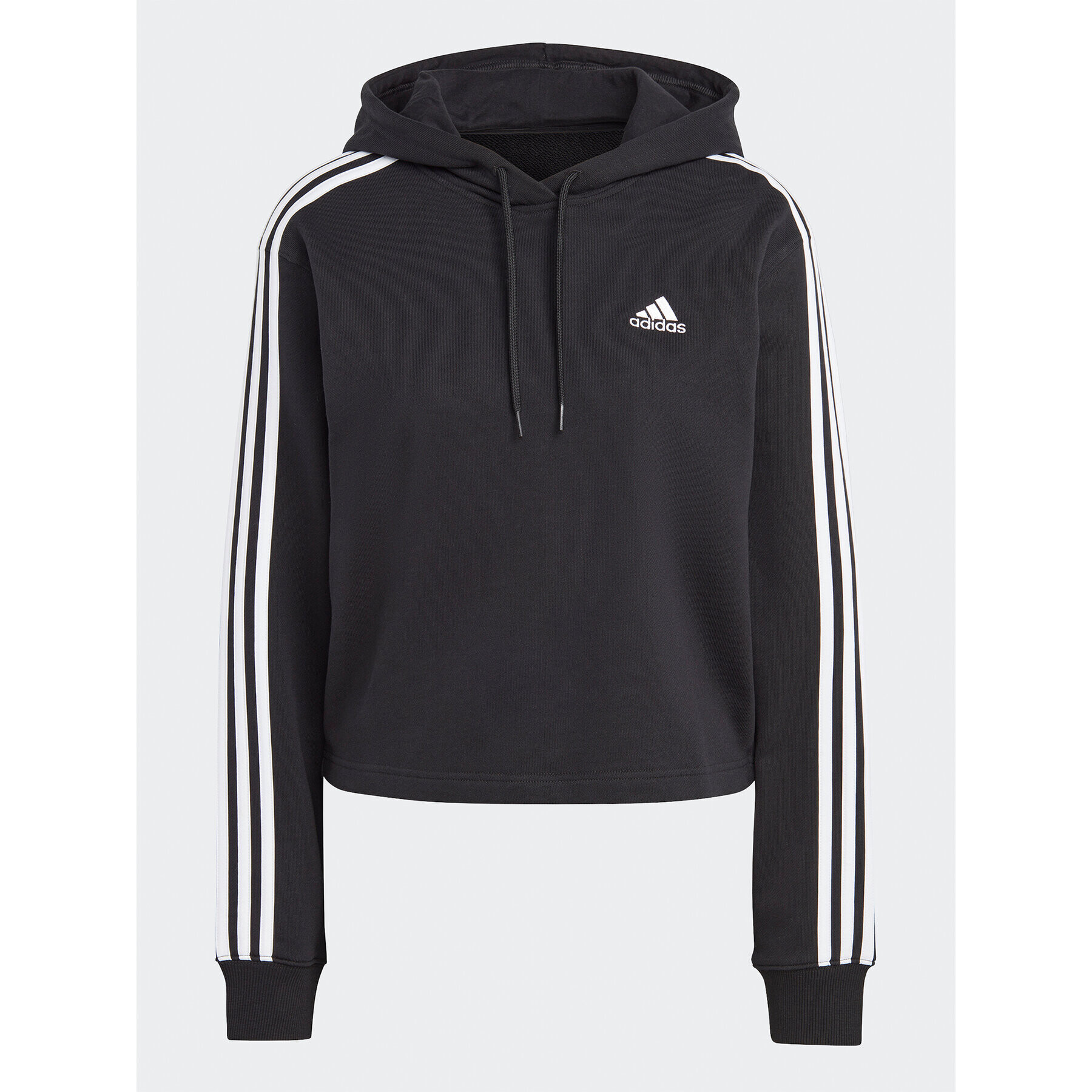 adidas Jopa Essentials 3-Stripes French Terry Crop Hoodie IC8767 Črna Regular Fit - Pepit.si