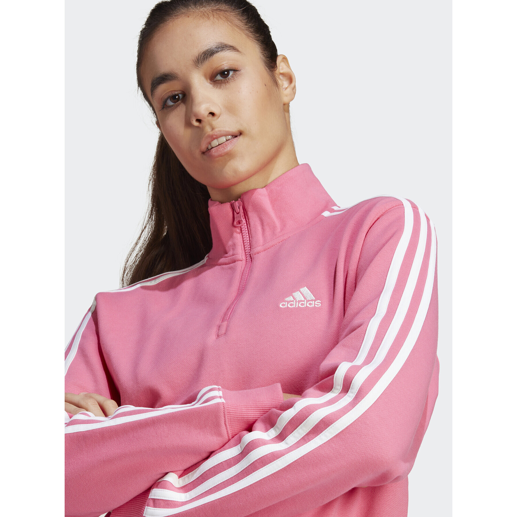 adidas Jopa Essentials 3-Stripes Quarter-Zip Sweatshirt IC9944 Roza Regular Fit - Pepit.si