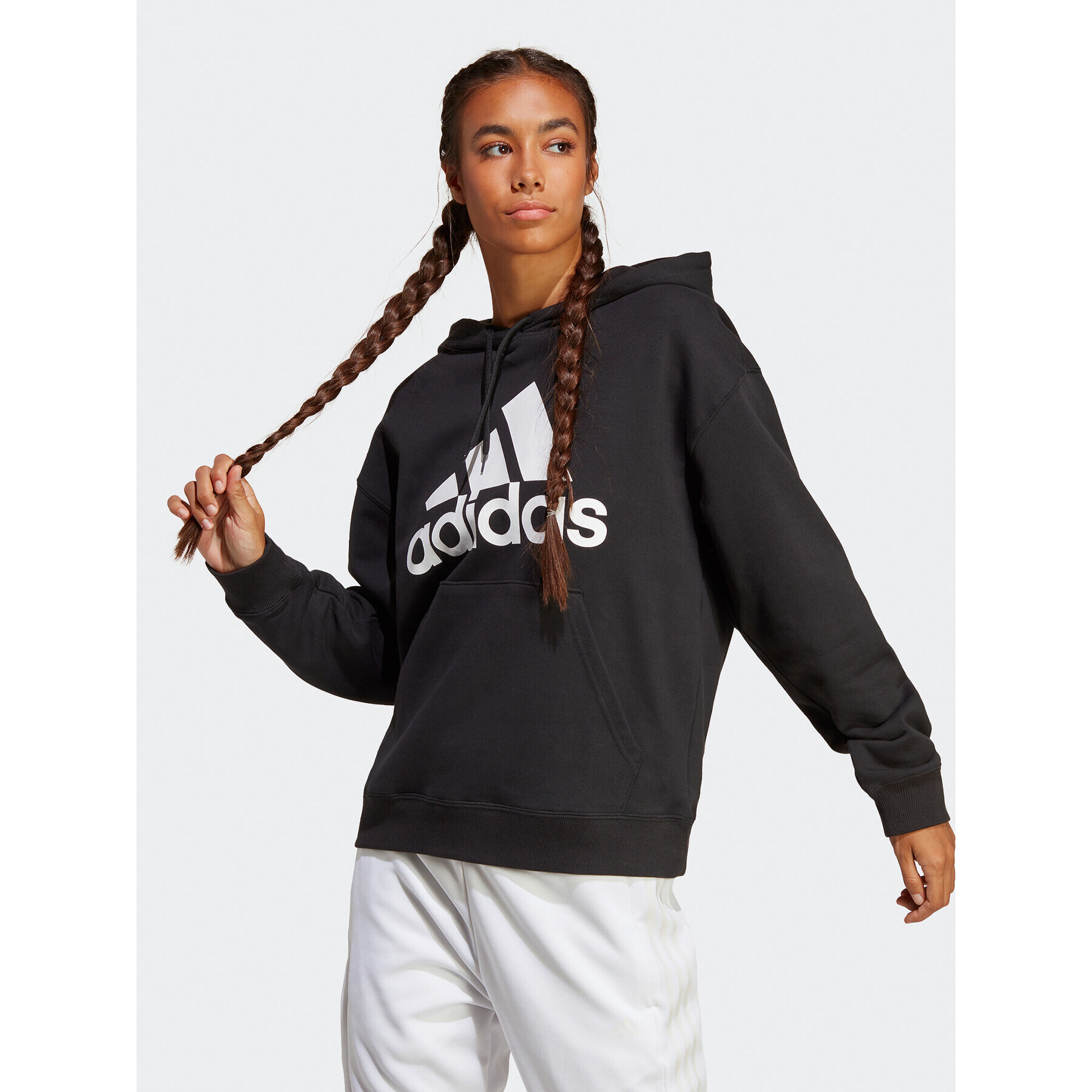 adidas Jopa Essentials Big Logo Oversized French Terry Hoodie HR4934 Črna Loose Fit - Pepit.si