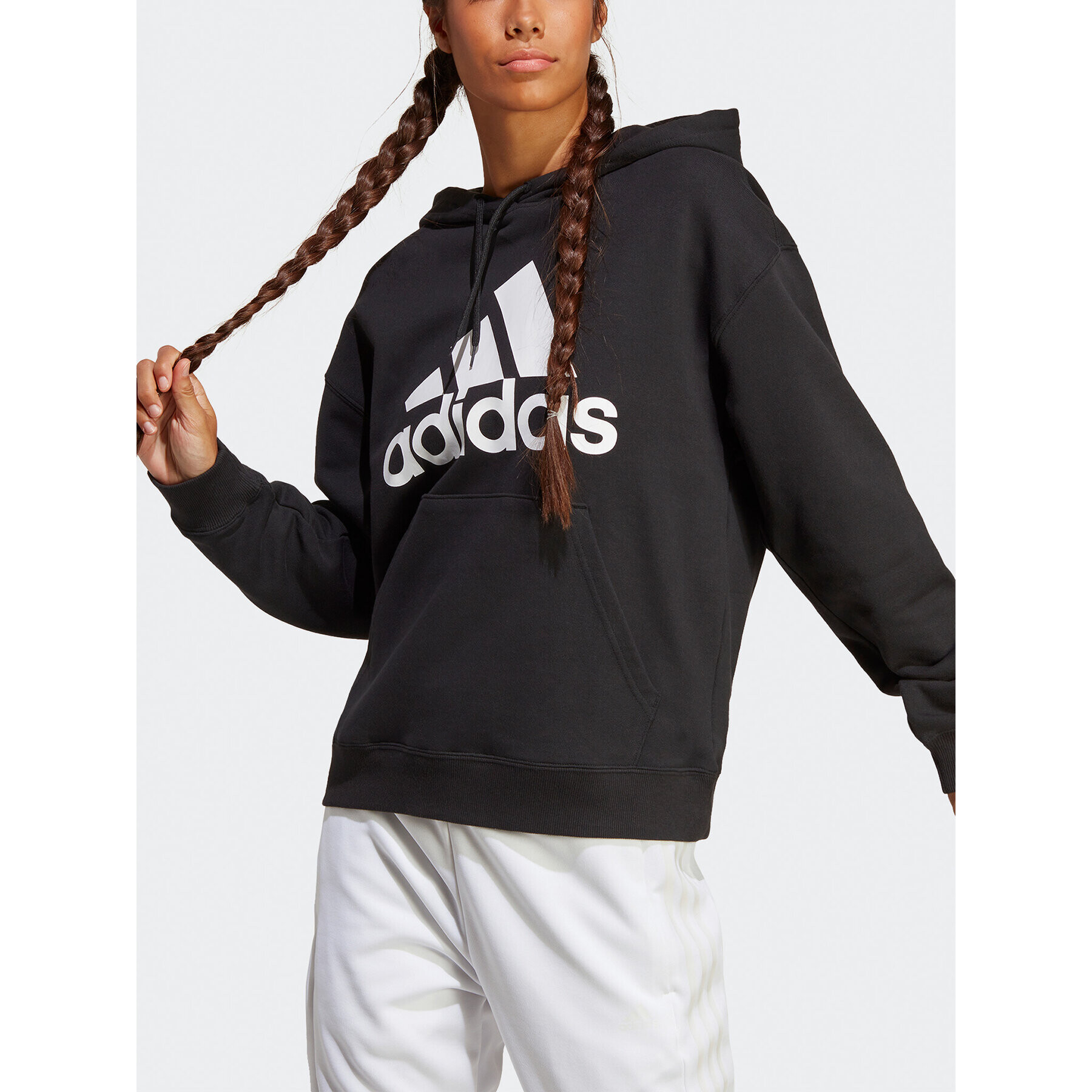 adidas Jopa Essentials Big Logo Oversized French Terry Hoodie HR4934 Črna Loose Fit - Pepit.si