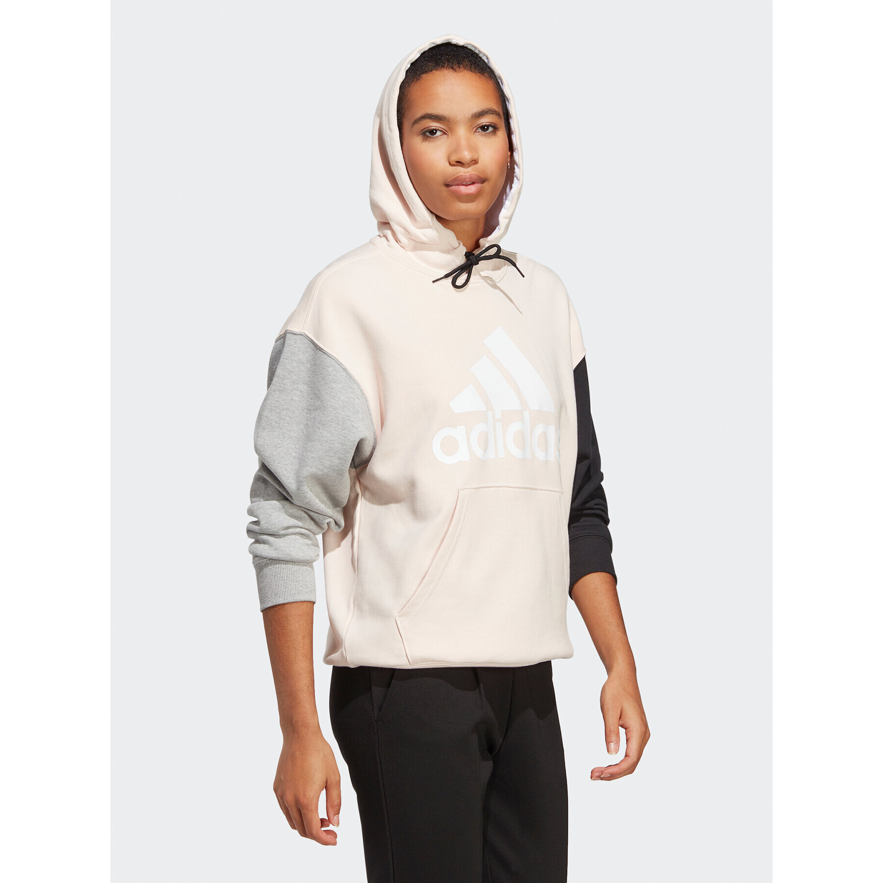 adidas Jopa Essentials Big Logo Oversized French Terry Hoodie IC9868 Roza Loose Fit - Pepit.si