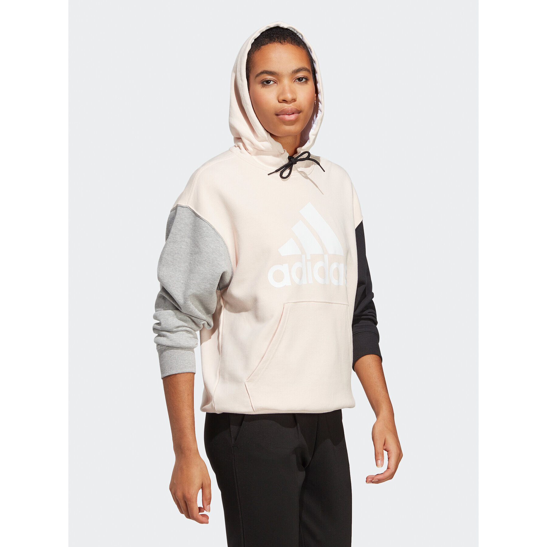 adidas Jopa Essentials Big Logo Oversized French Terry Hoodie IC9868 Roza Loose Fit - Pepit.si