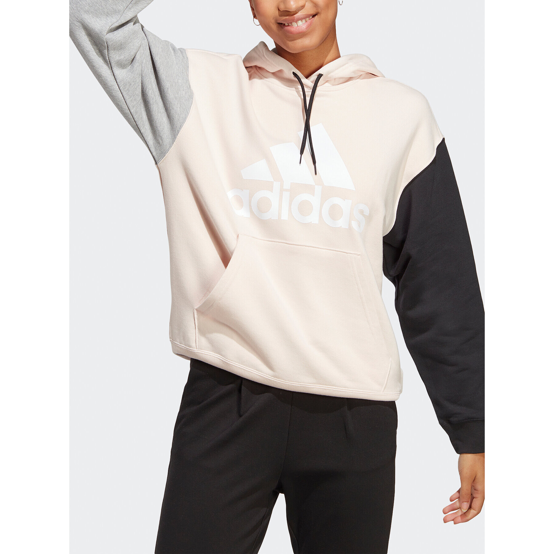 adidas Jopa Essentials Big Logo Oversized French Terry Hoodie IC9868 Roza Loose Fit - Pepit.si