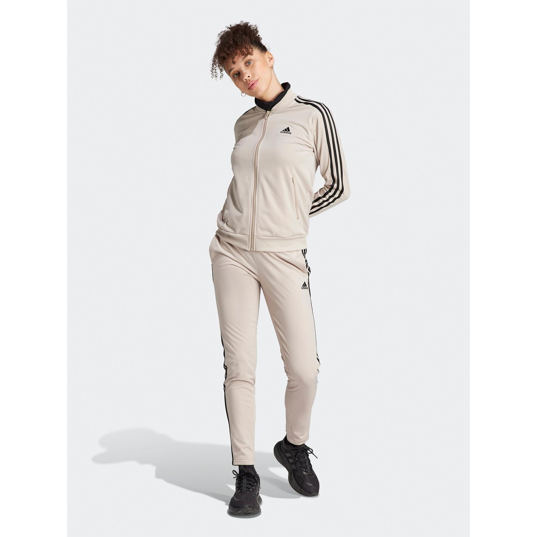 adidas Trenirka Essentials 3-Stripes IJ8786 Bež Slim Fit - Pepit.si