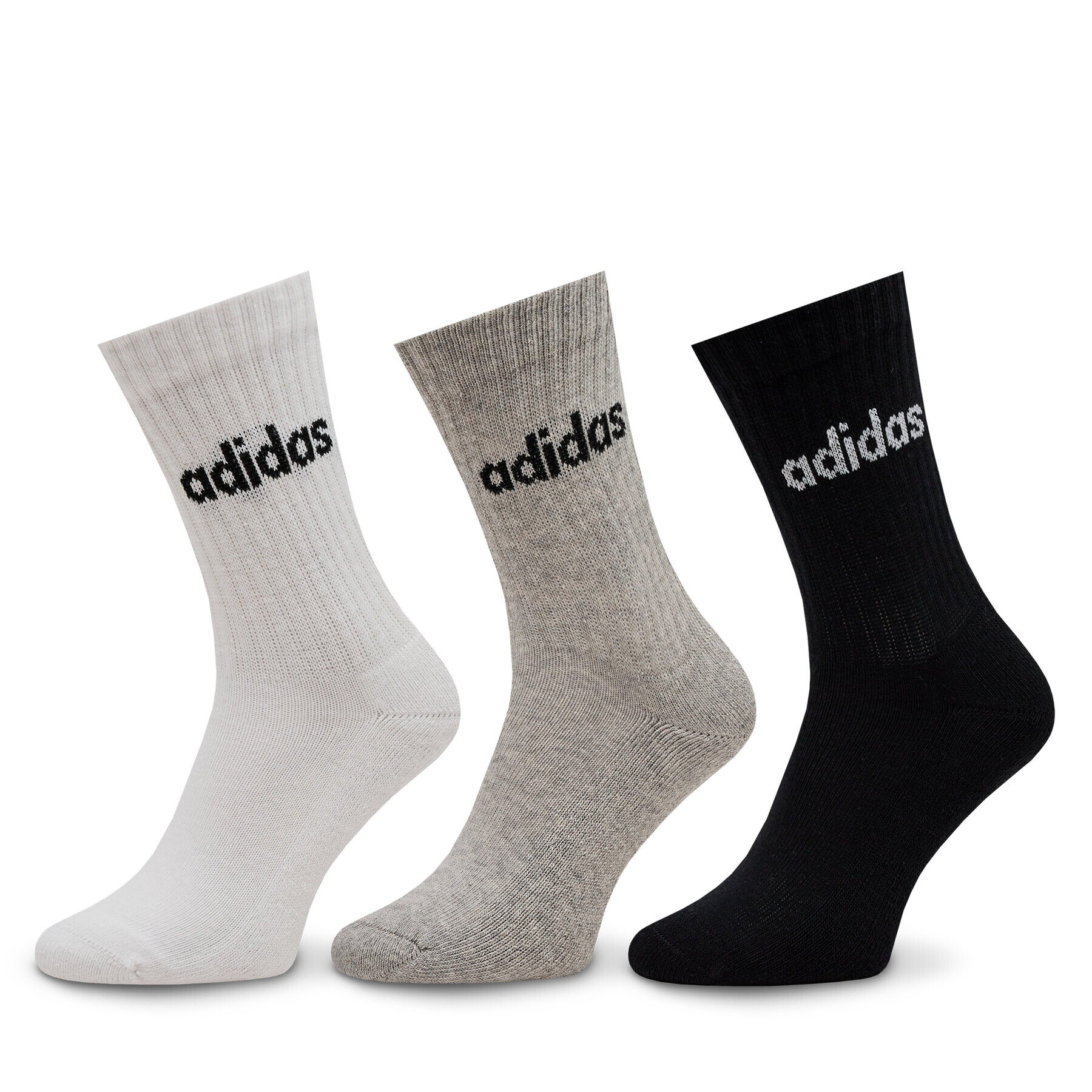 adidas Visoke nogavice Unisex Linear Crew Cushioned Socks 3 Pairs IC1302 Siva - Pepit.si