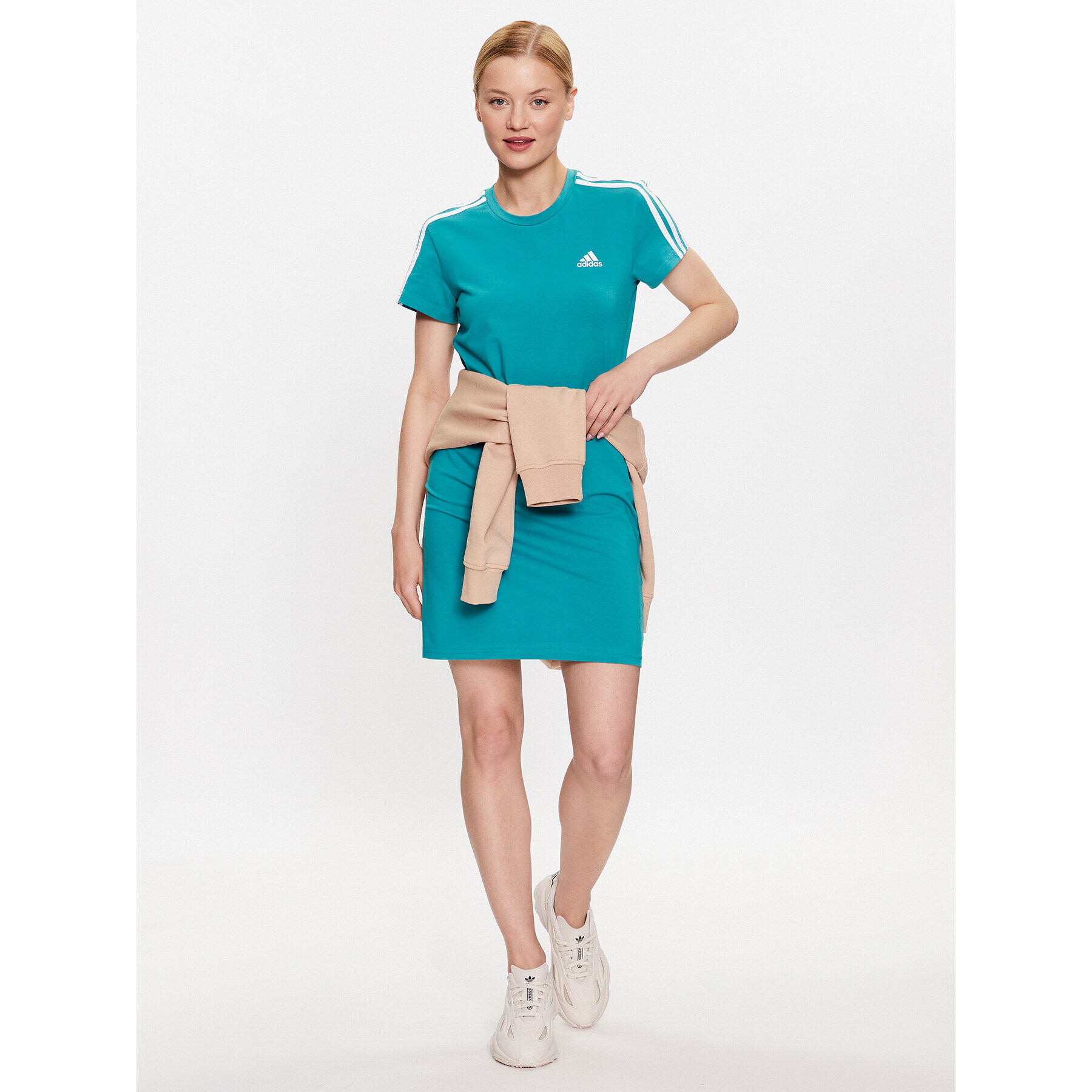 adidas Vsakodnevna obleka Essentials 3-Stripes Tee Dress IL3382 Turkizna Fitted Fit - Pepit.si