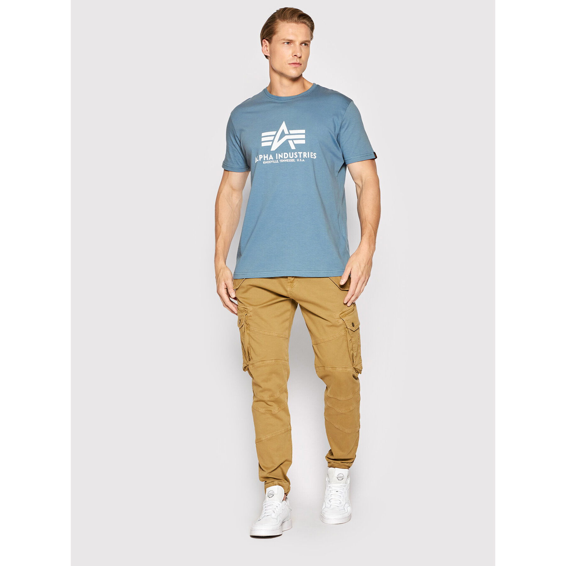 Alpha Industries Majica Basic 100501 Modra Regular Fit - Pepit.si