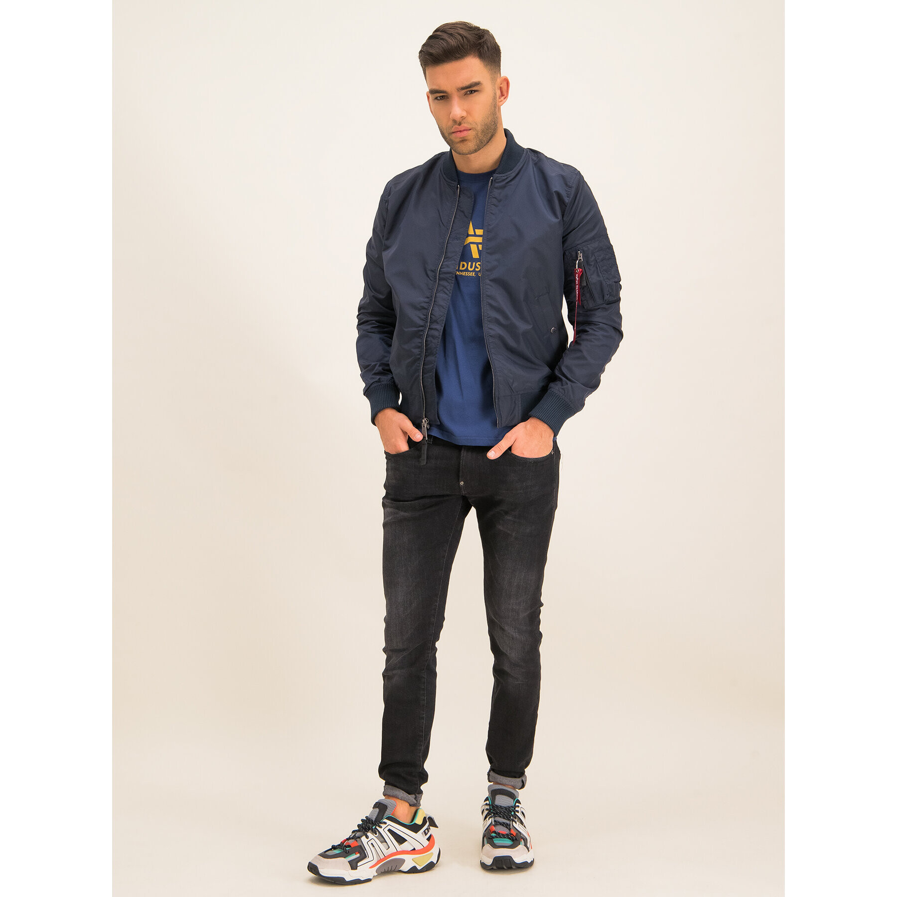 Alpha Industries Majica Basic 100501 Mornarsko modra Regular Fit - Pepit.si