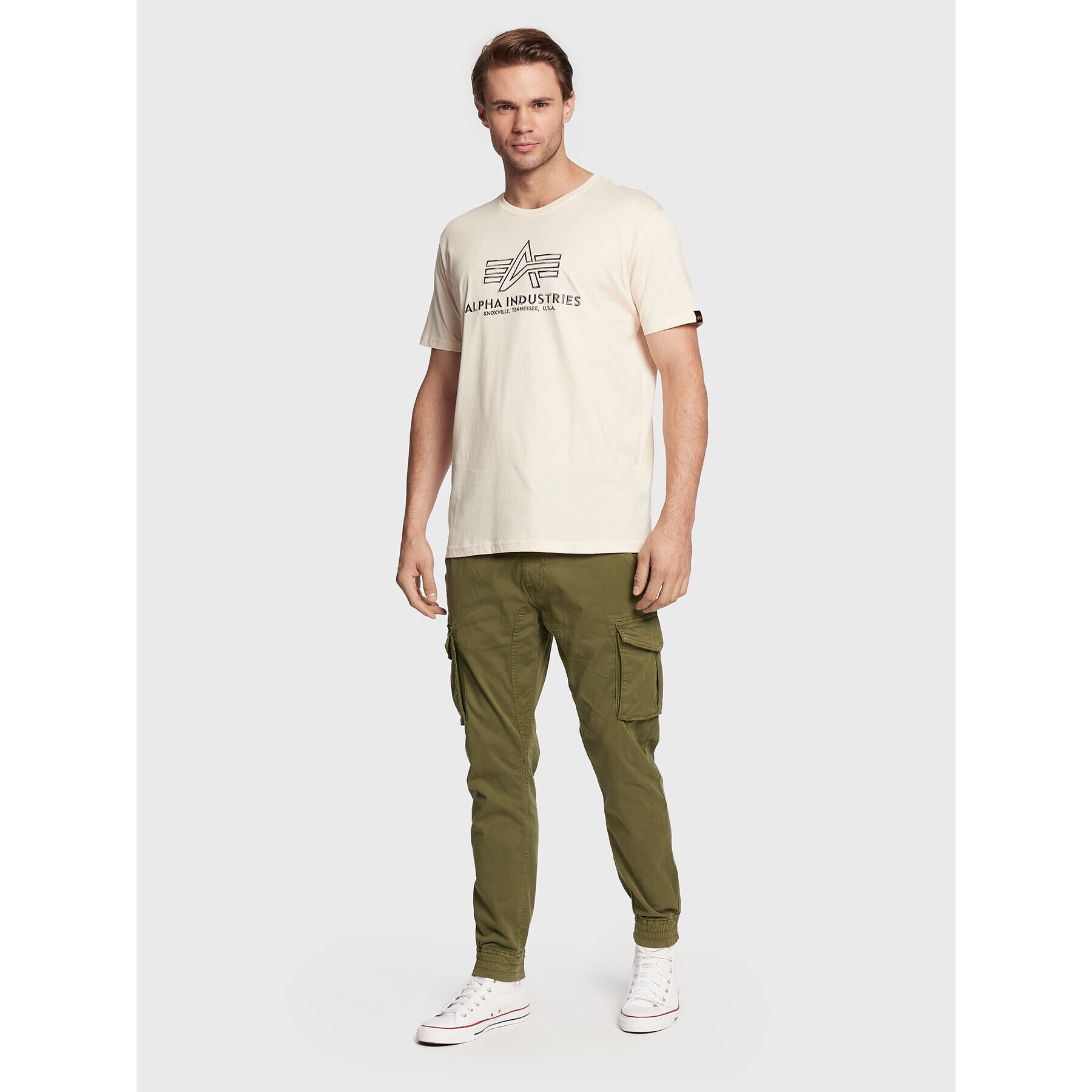 Alpha Industries Majica Basic 118505 Bež Regular Fit - Pepit.si