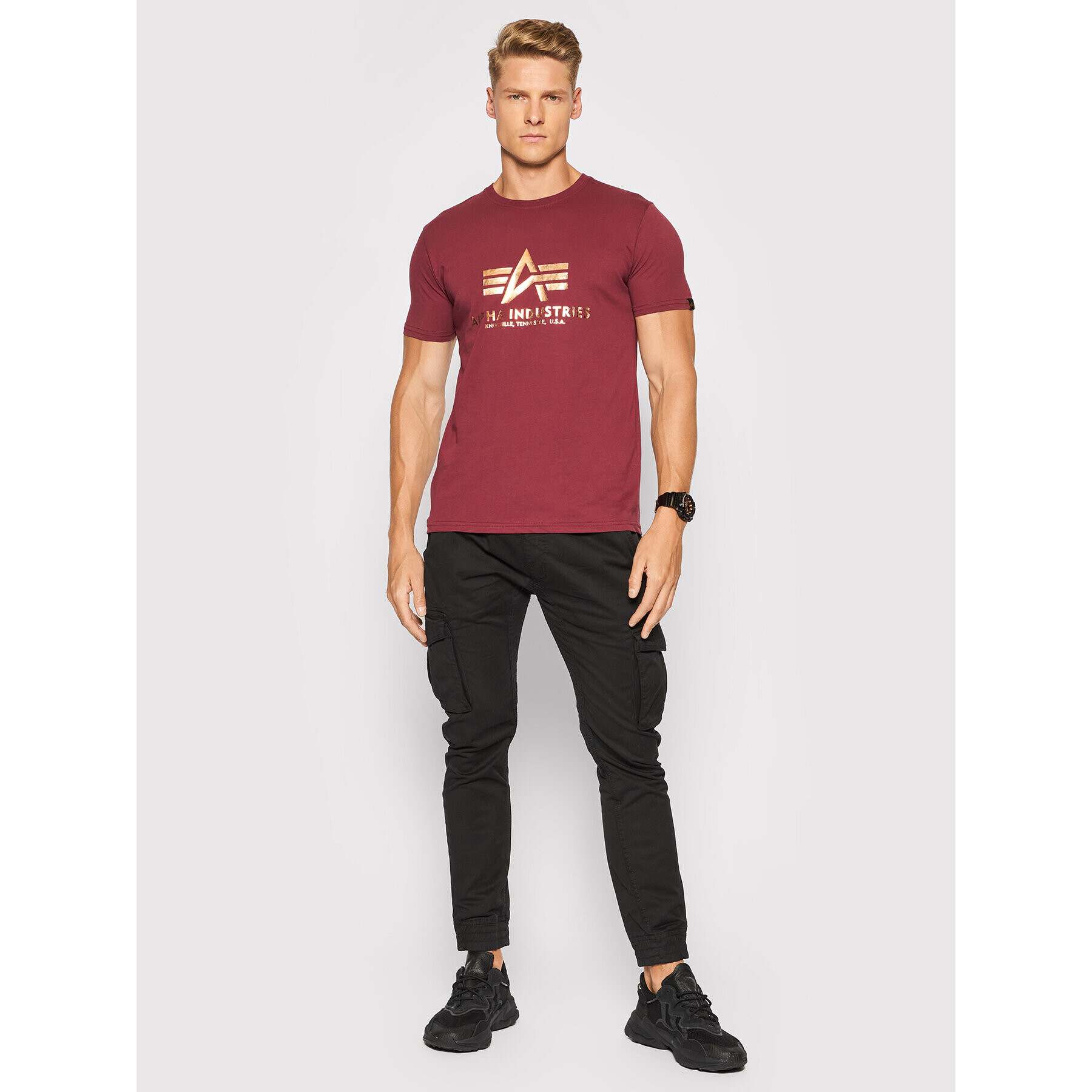 Alpha Industries Majica Basic Foll Print 100501FP Bordo rdeča Regular Fit - Pepit.si