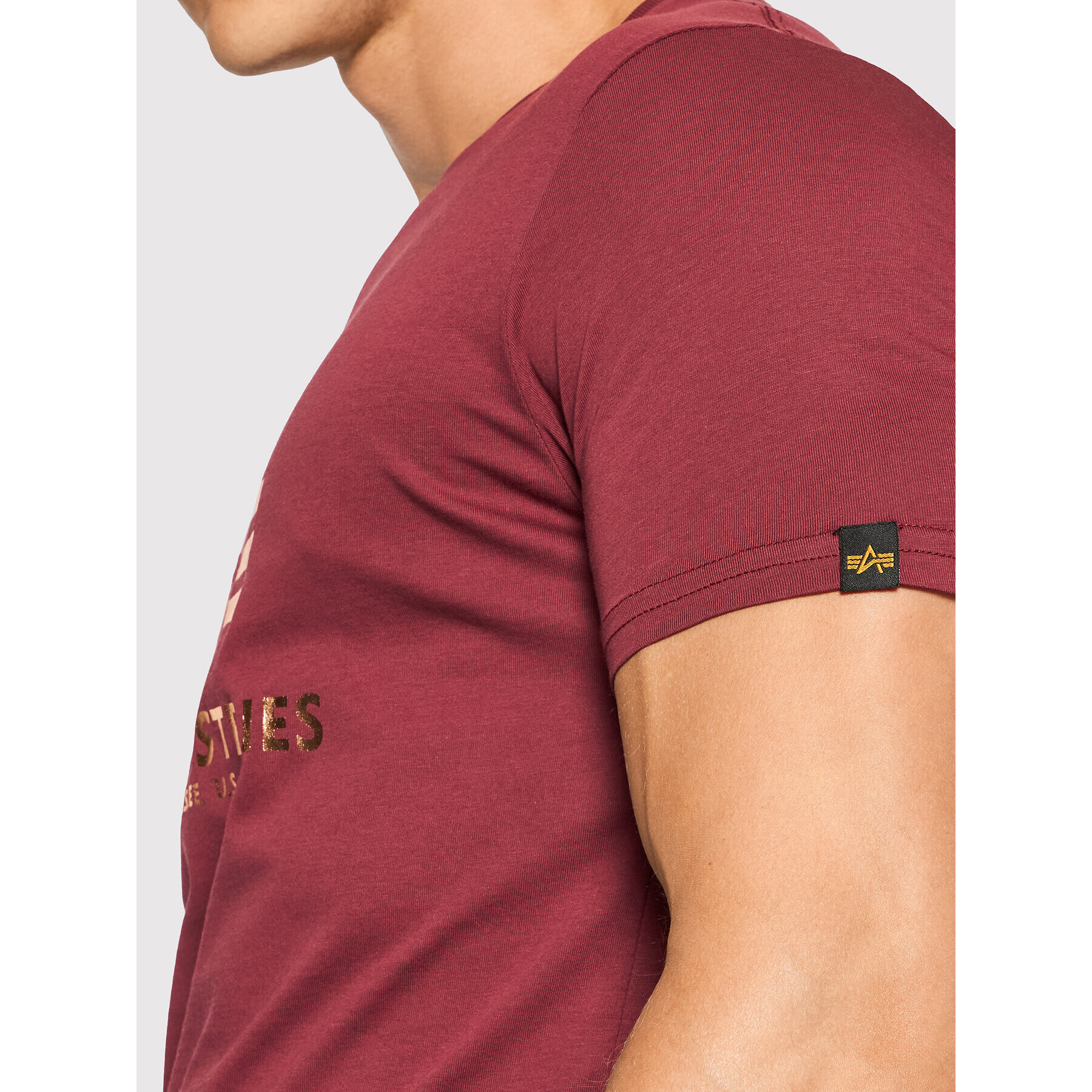 Alpha Industries Majica Basic Foll Print 100501FP Bordo rdeča Regular Fit - Pepit.si