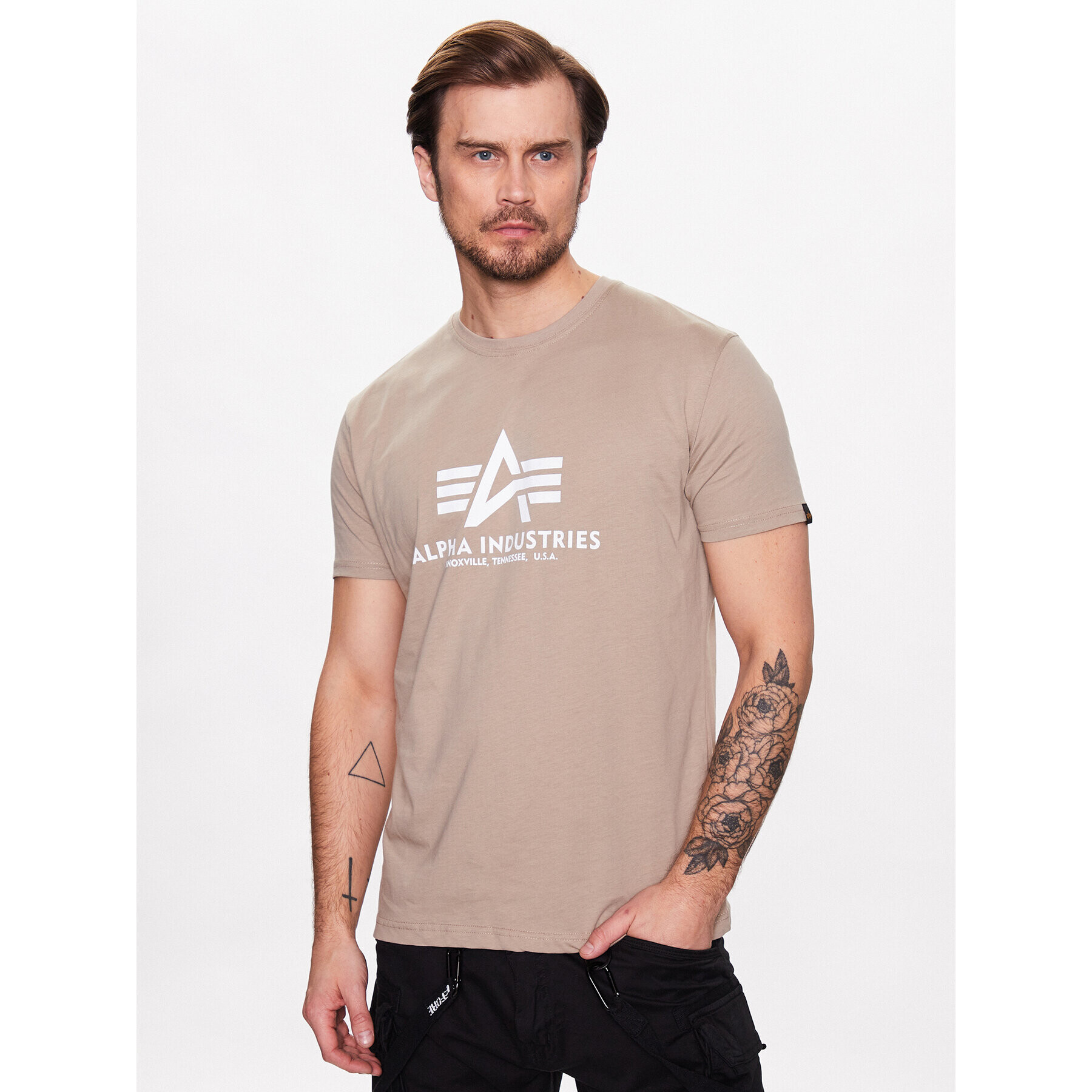 Alpha Industries Majica Basic T-Shirt Bež Regular Fit - Pepit.si