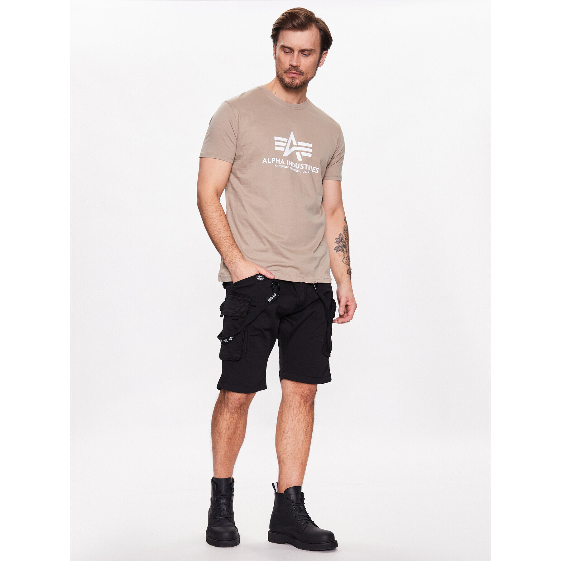 Alpha Industries Majica Basic T-Shirt Bež Regular Fit - Pepit.si