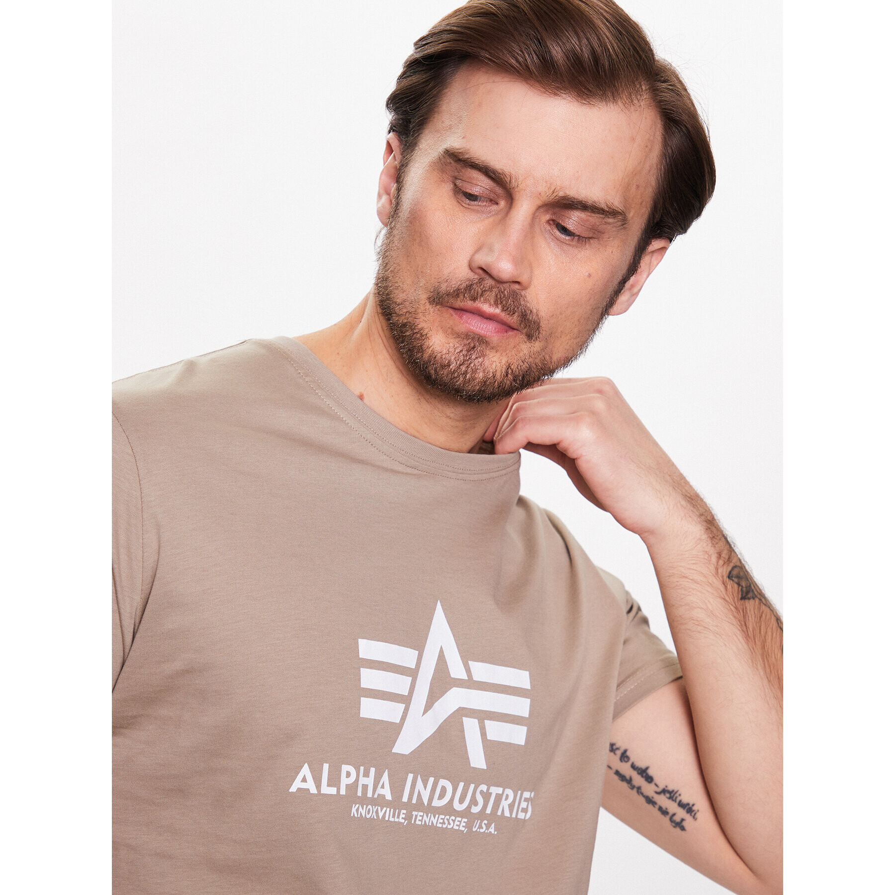 Alpha Industries Majica Basic T-Shirt Bež Regular Fit - Pepit.si