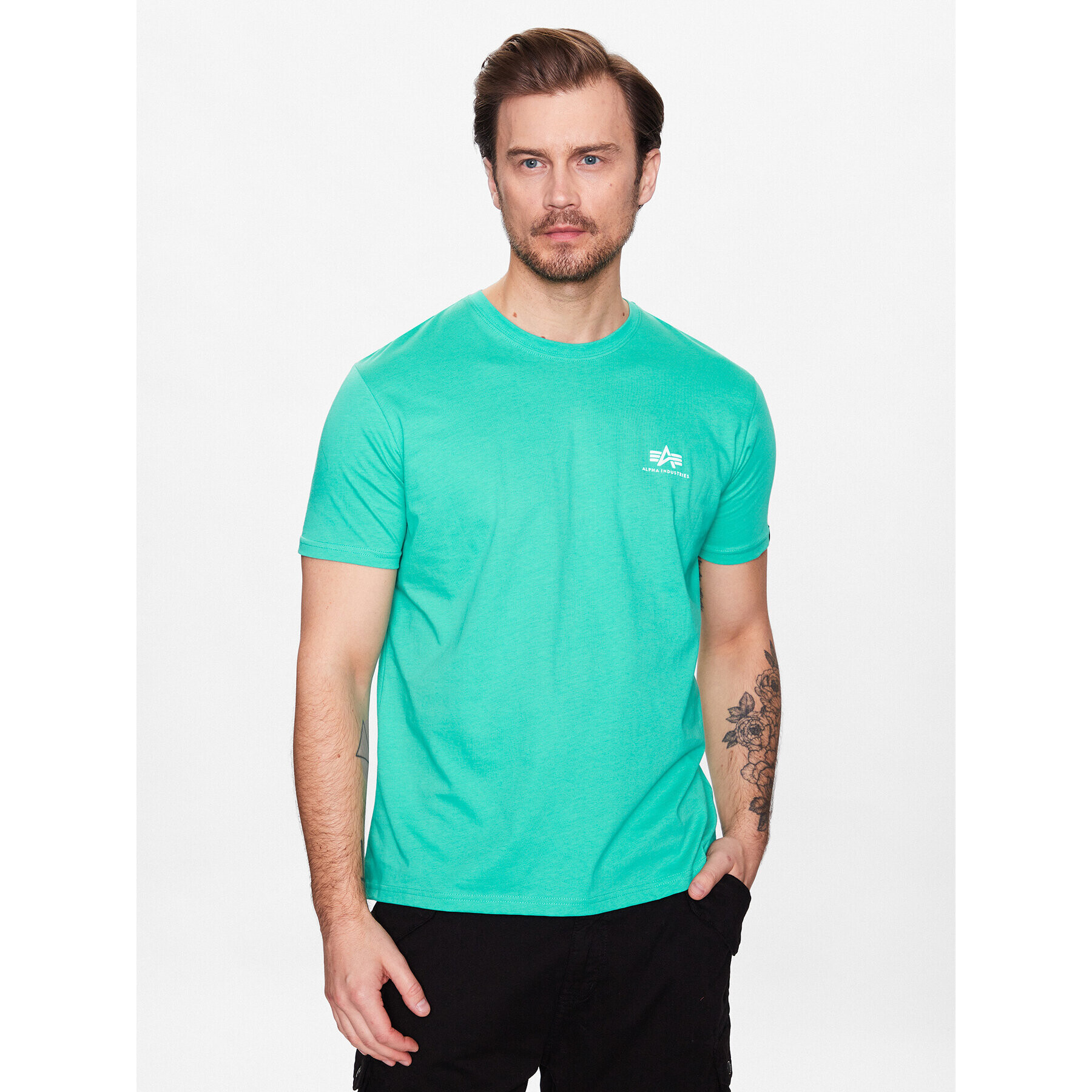 Alpha Industries Majica Basic T Small Logo 188505 Zelena Regular Fit - Pepit.si