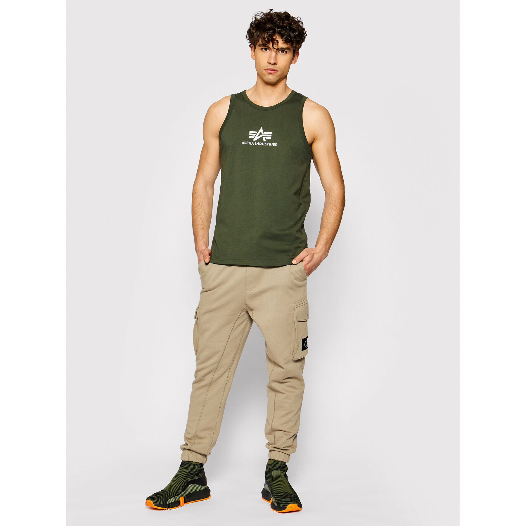 Alpha Industries Majica brez rokavov Basic 126566 Zelena Regular Fit - Pepit.si