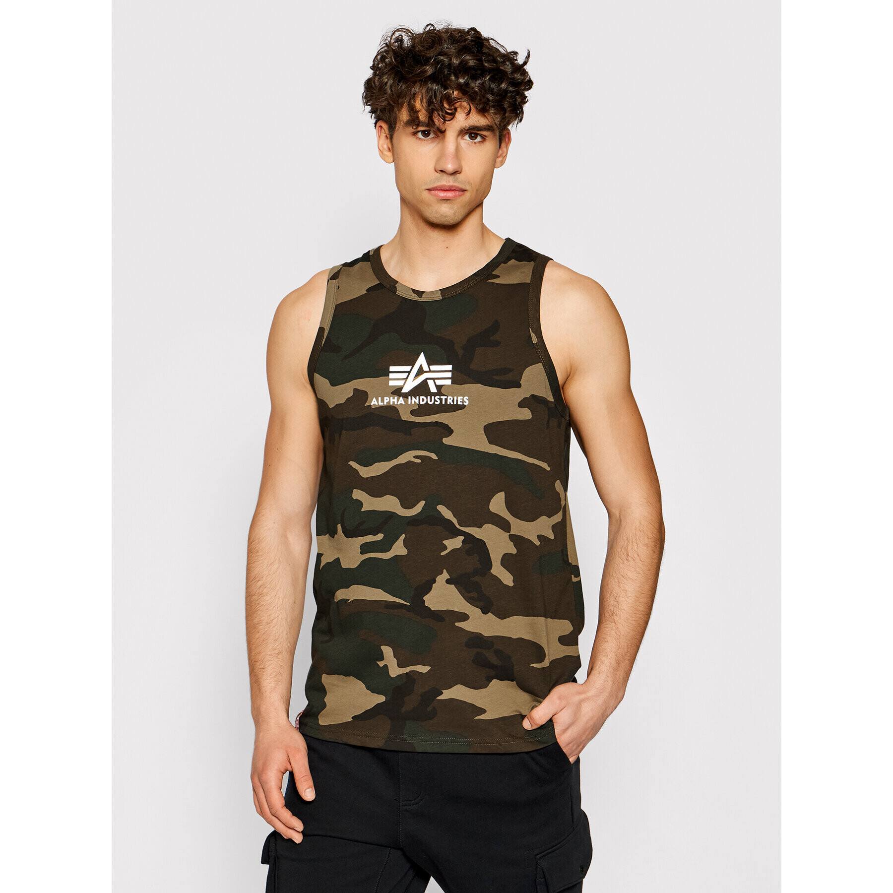 Alpha Industries Majica brez rokavov Basic Camo 126566C Zelena Regular Fit - Pepit.si