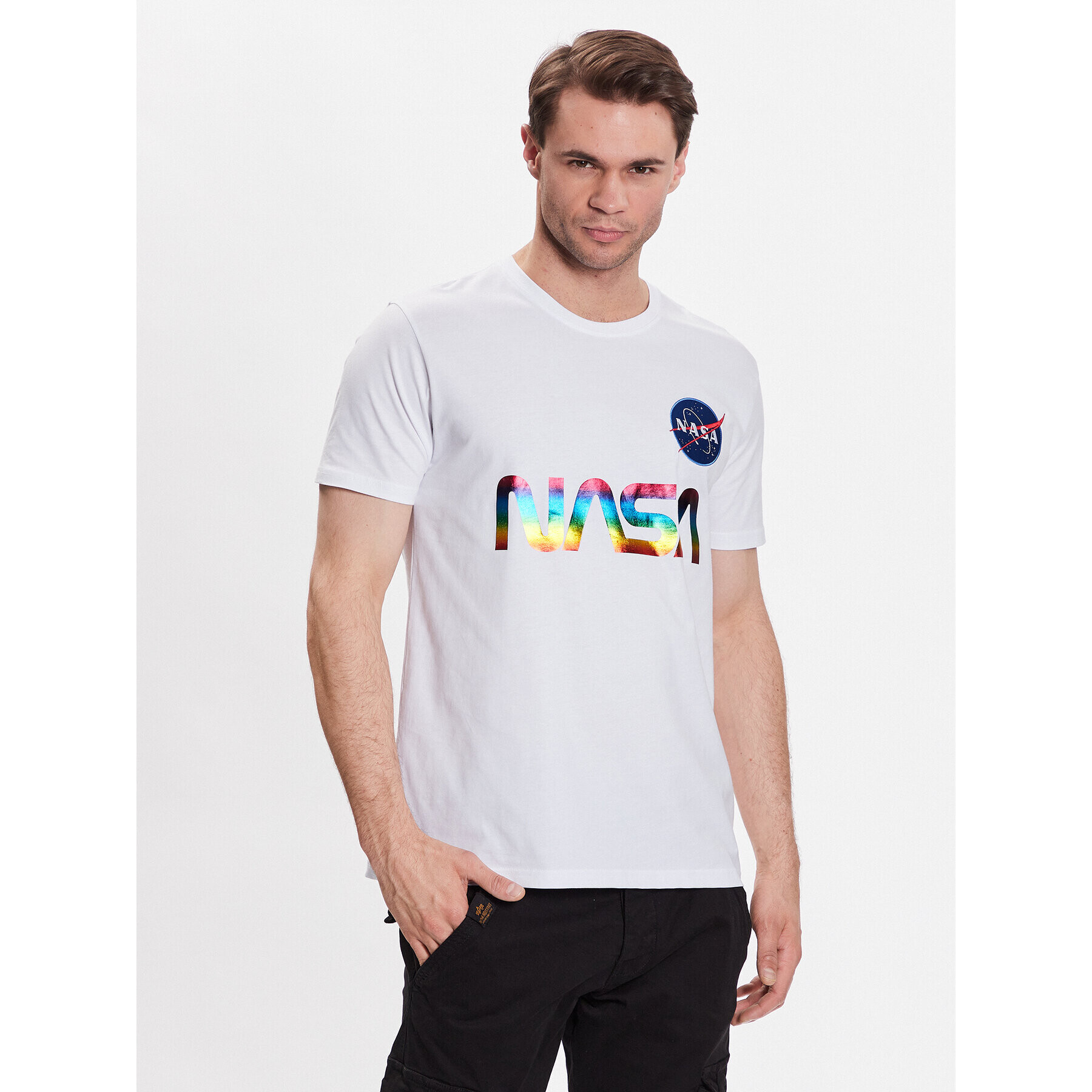 Alpha Industries Majica NASA Refl. T Metal 178501M Bela Regular Fit - Pepit.si