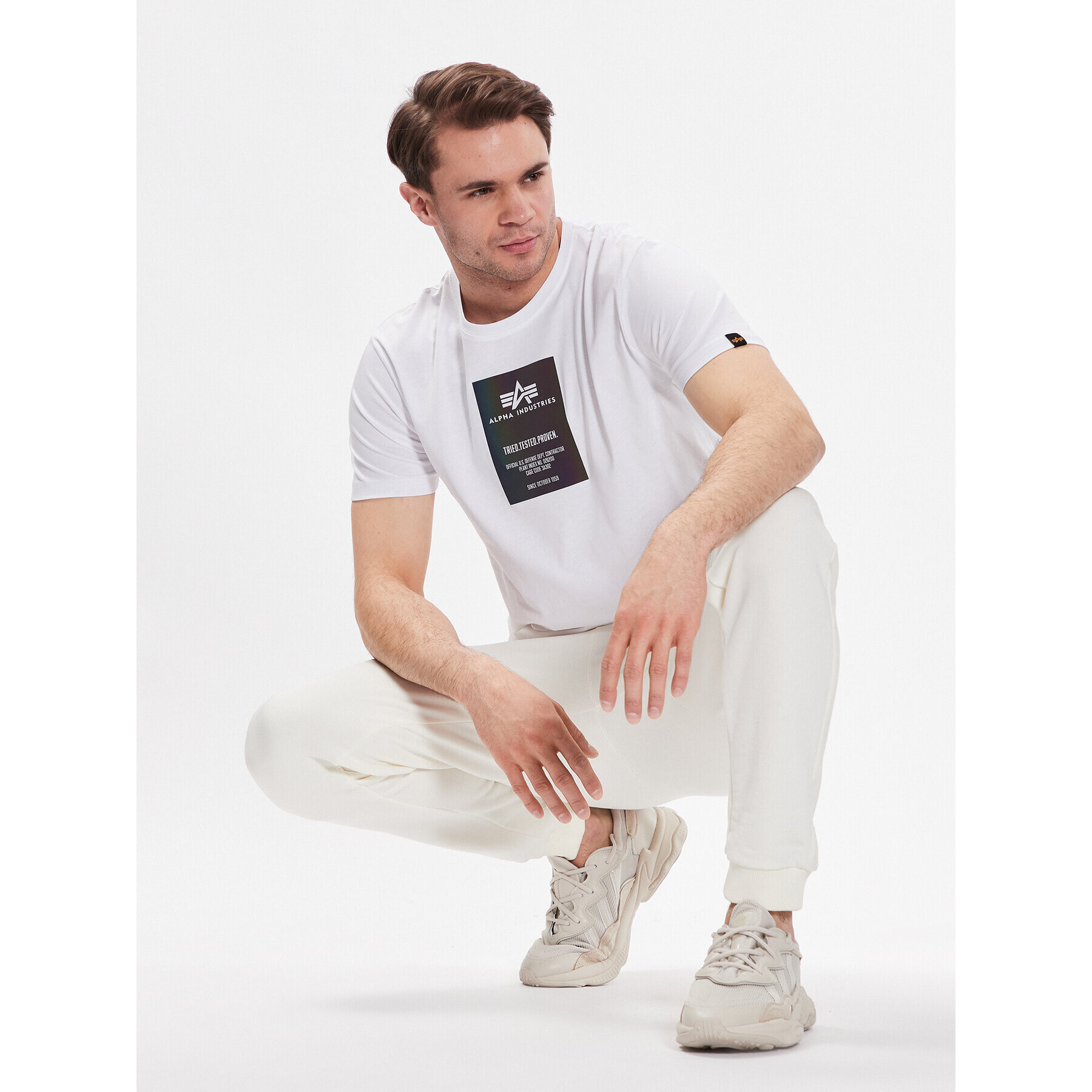 Alpha Industries Majica Rainbow Reflective Label T 126501RR Bela Regular Fit - Pepit.si