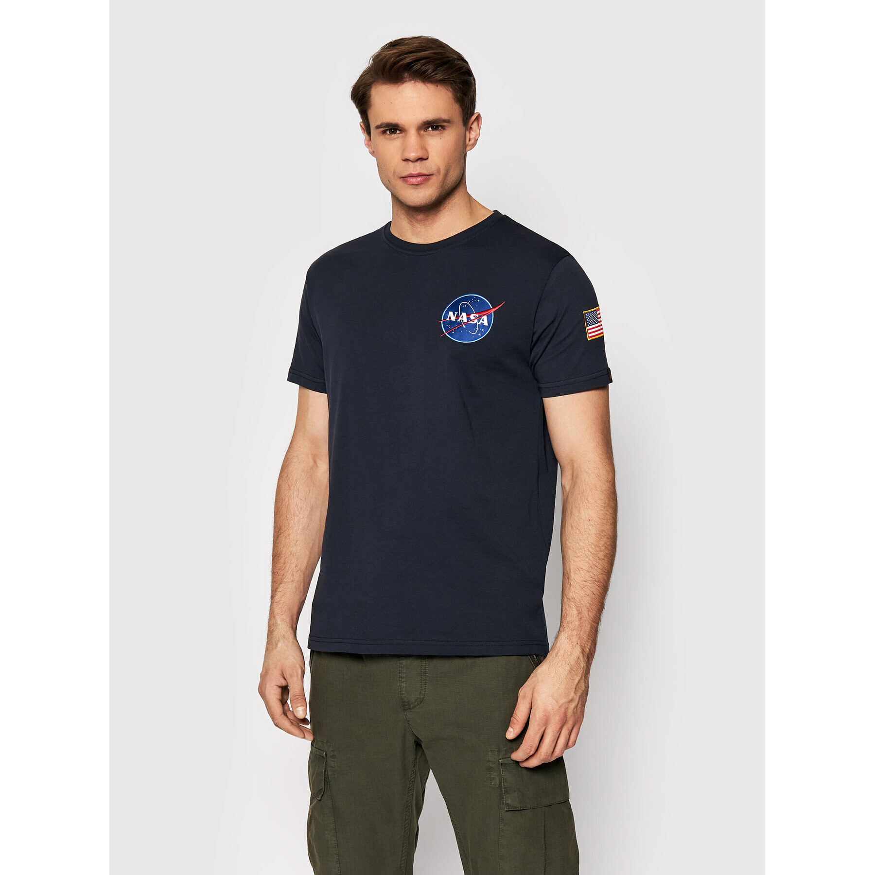 Alpha Industries Majica Space Shuttle 176507 Mornarsko modra Regular Fit - Pepit.si