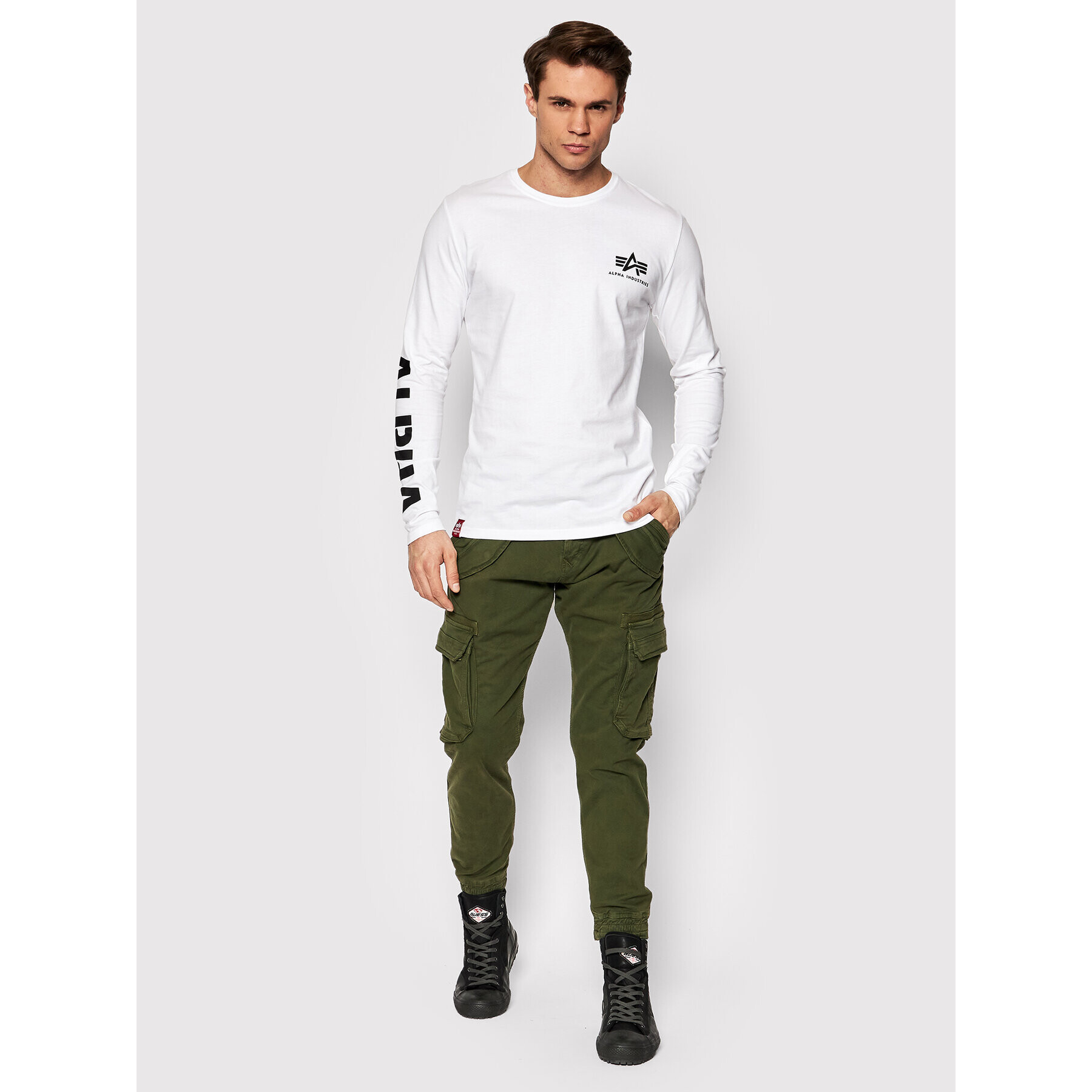 Alpha Industries Majica z dolgimi rokavi Print Heavy 116570 Bela Regular Fit - Pepit.si