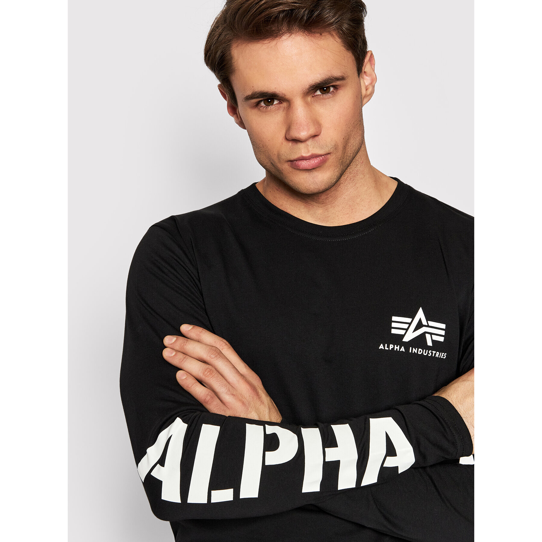 Alpha Industries Majica z dolgimi rokavi Print Heavy 116570 Črna Regular Fit - Pepit.si