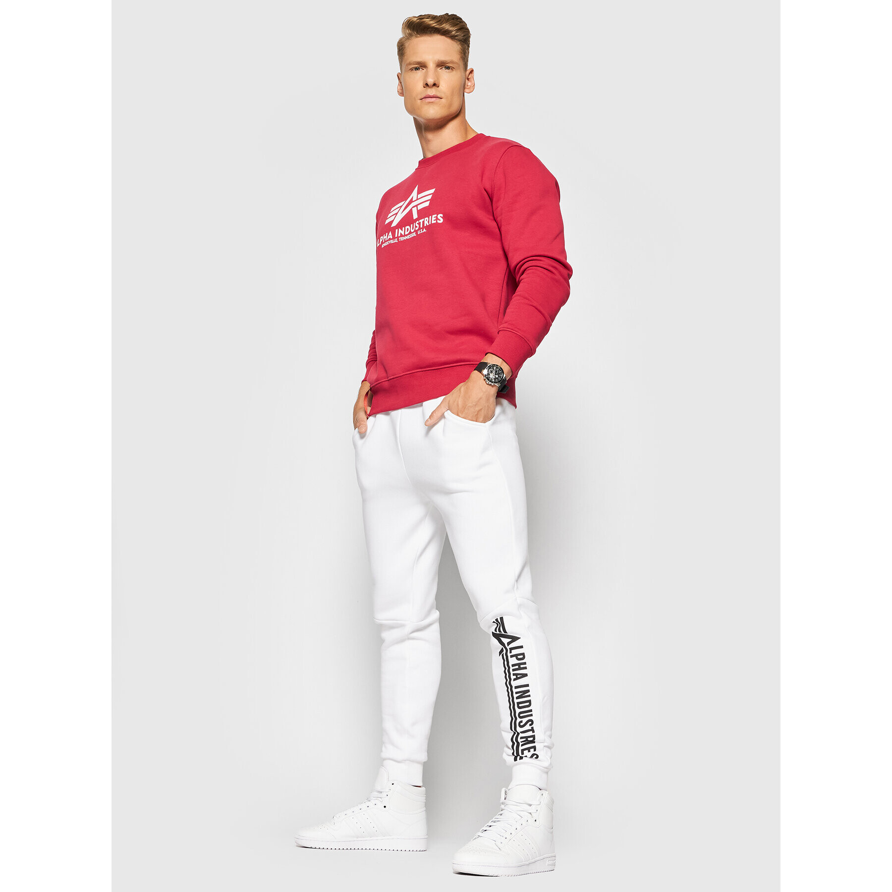 Alpha Industries Spodnji del trenirke Jogger 118364 Bela Regular Fit - Pepit.si